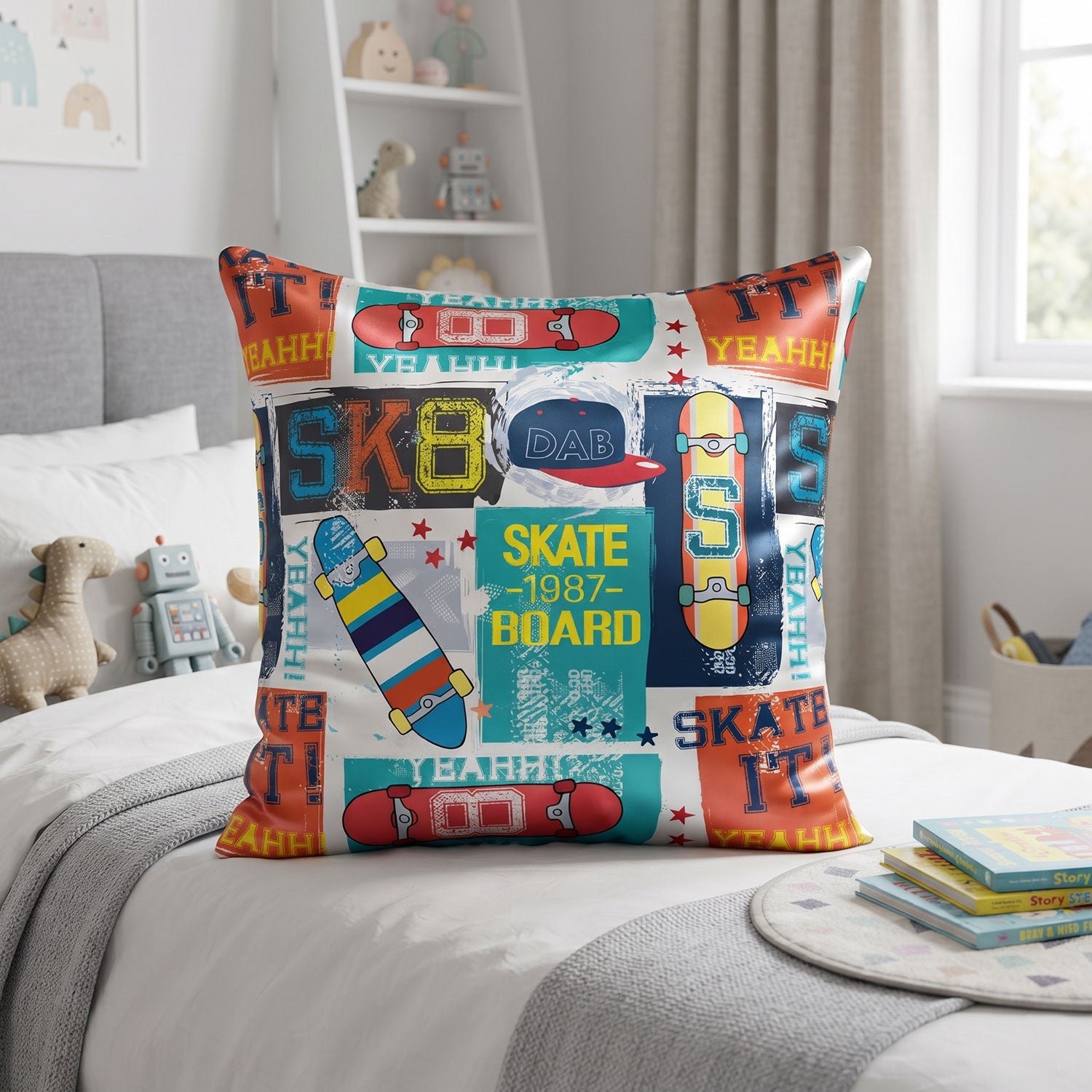 Skater kids printed cushion cover by Nylsa