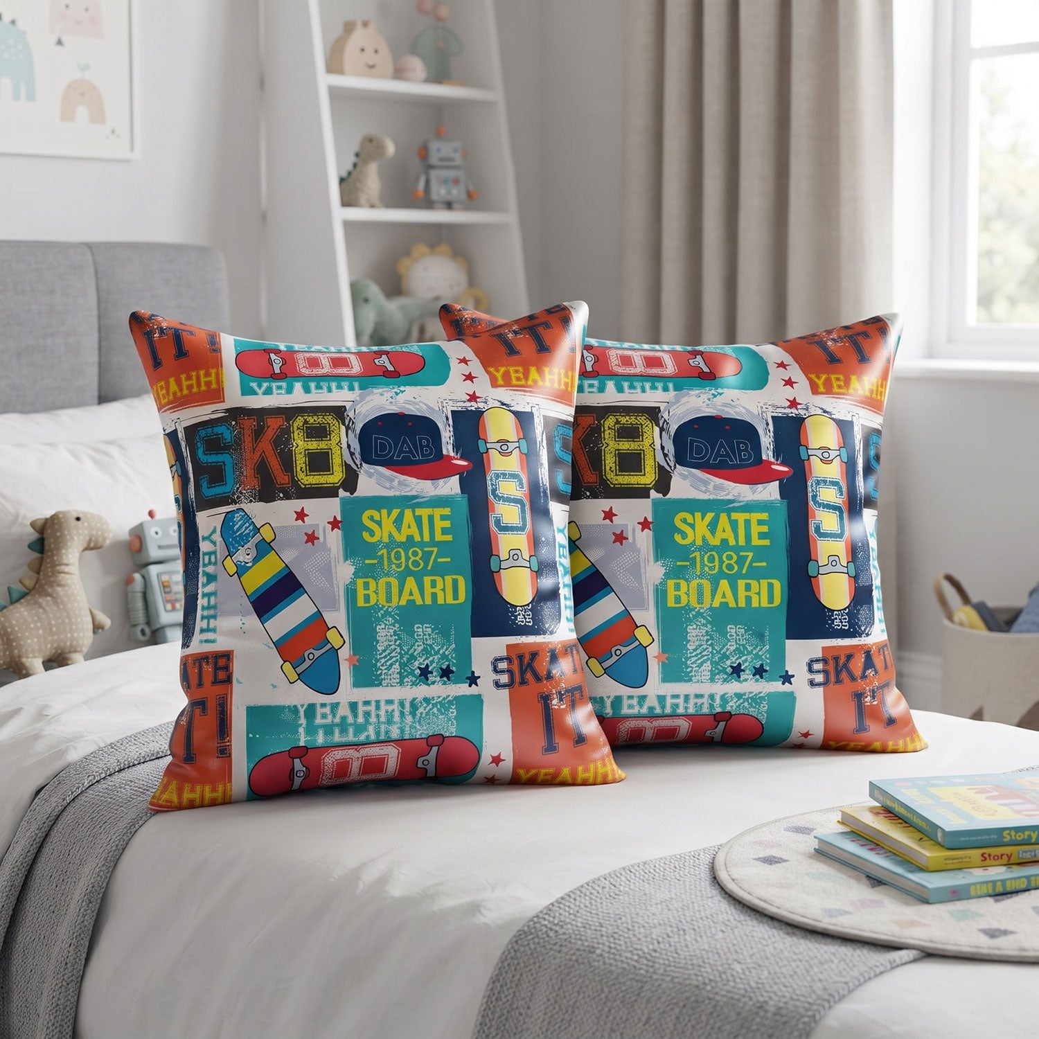 Skater kids printed cushion cover by Nylsa