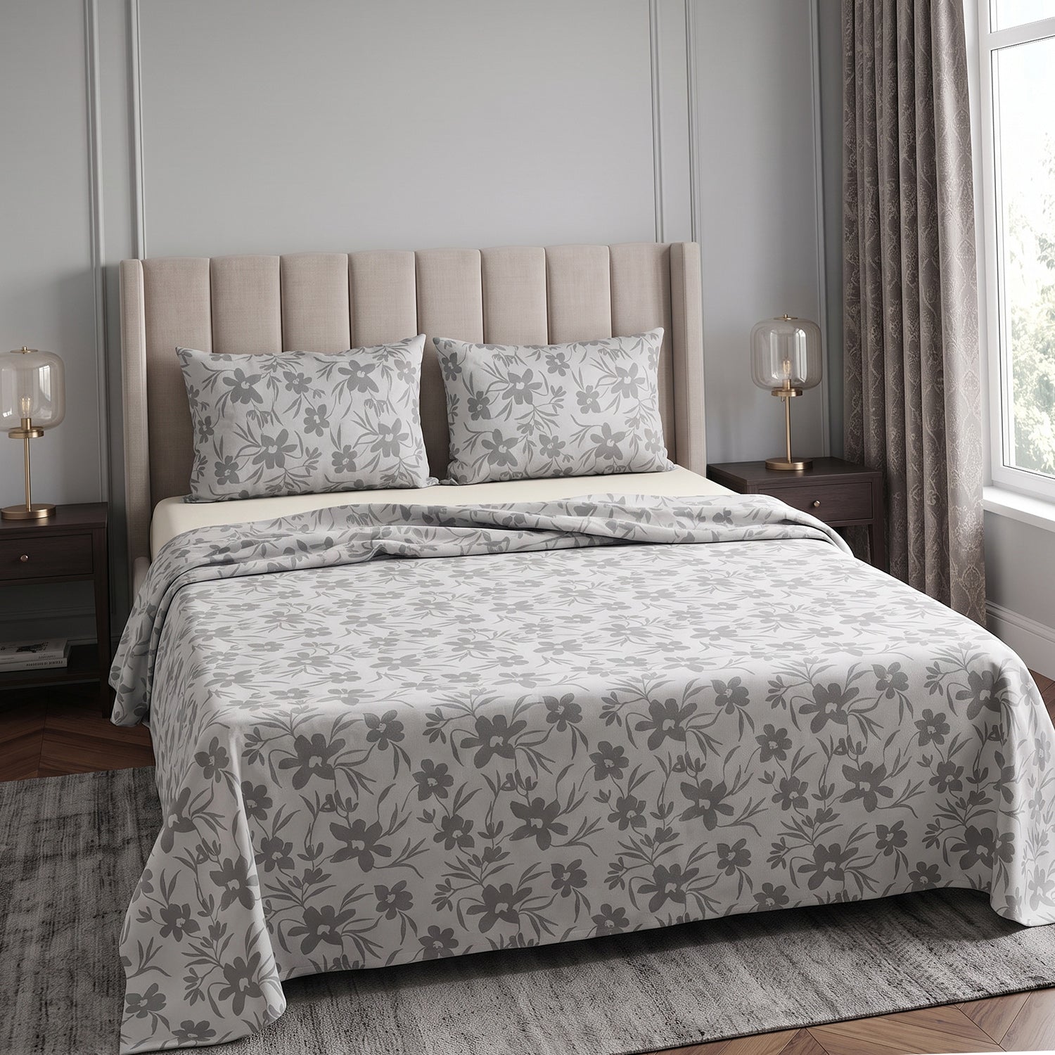 Ashflora Printed Bed Sheet Set – King Size 3 Pcs