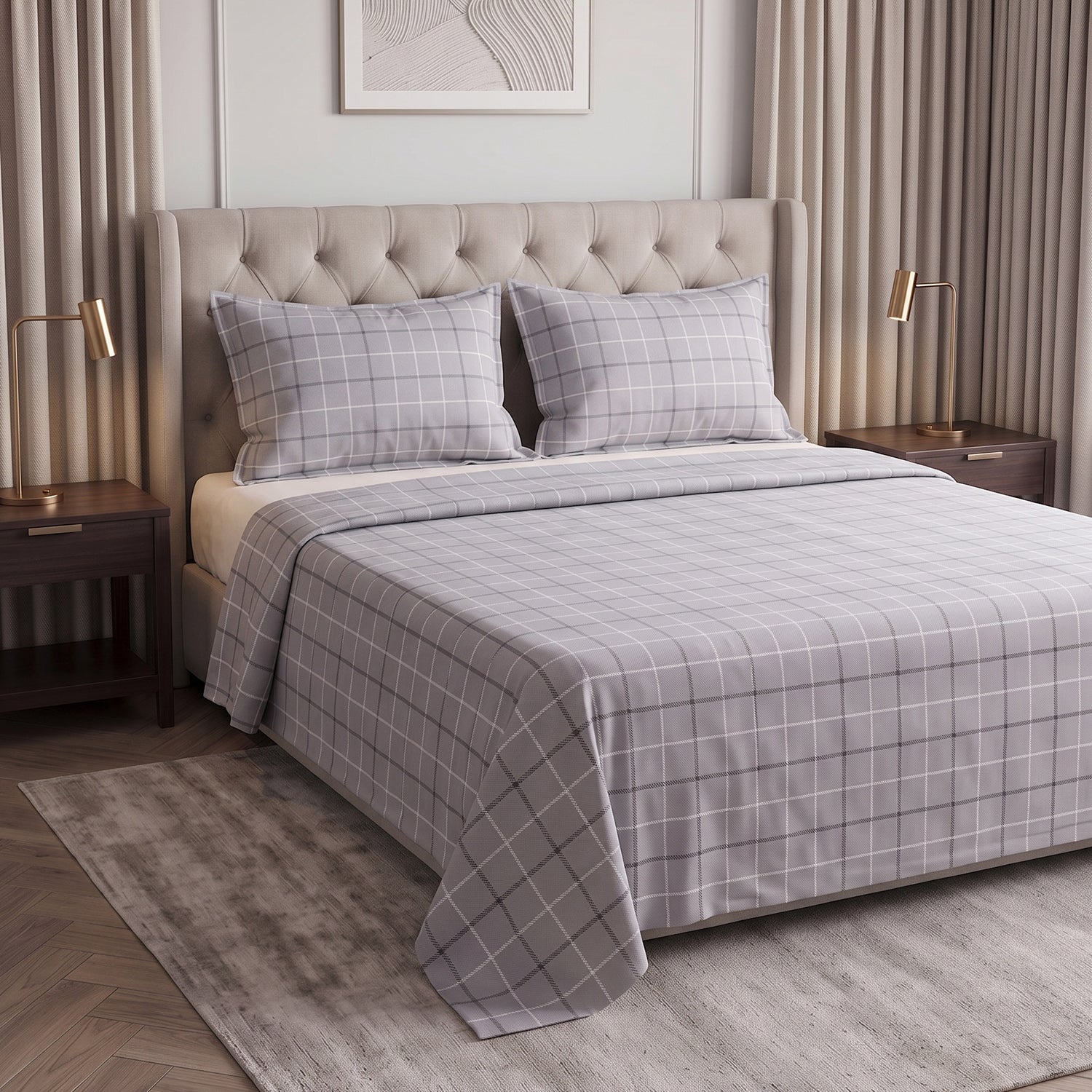 Gridline Printed Bed Sheet Set – King Size 3 Pcs