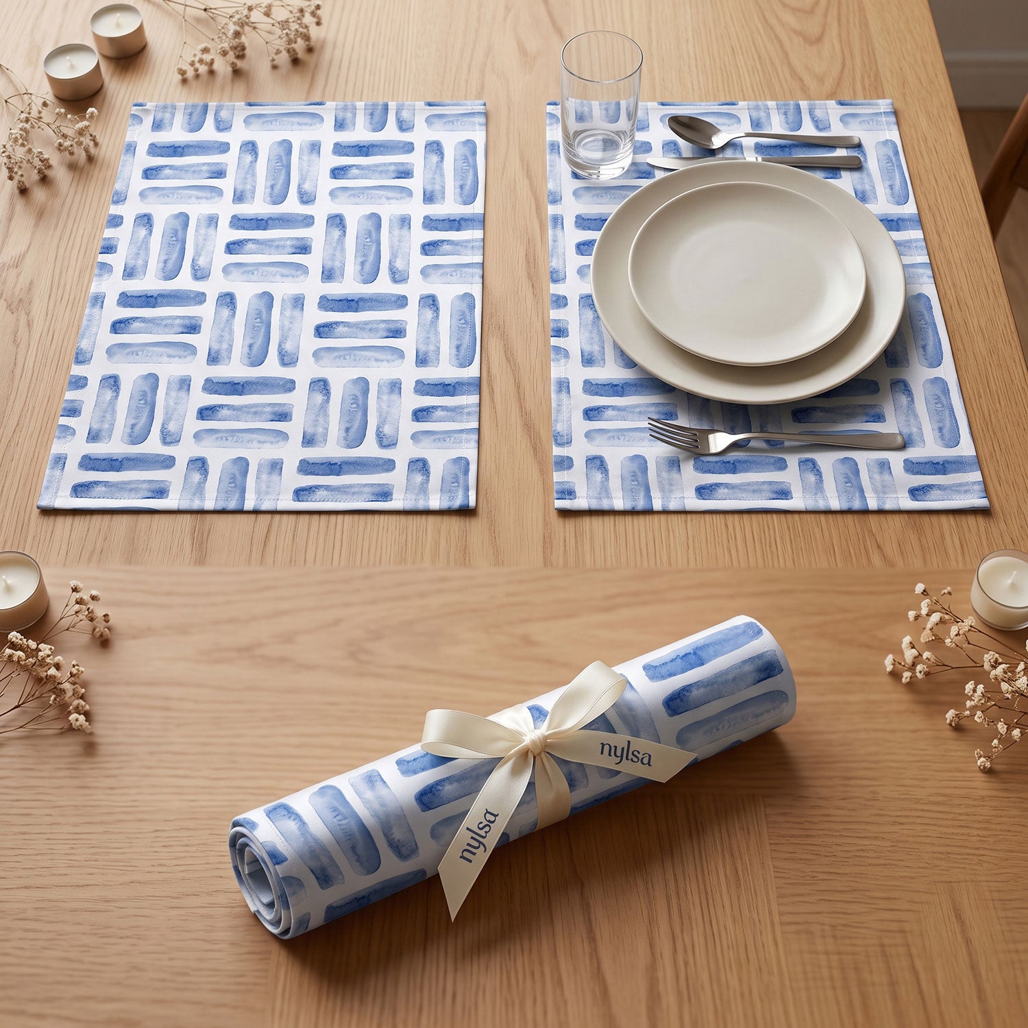 Indigo dining table mats and placemats by Nylsa
