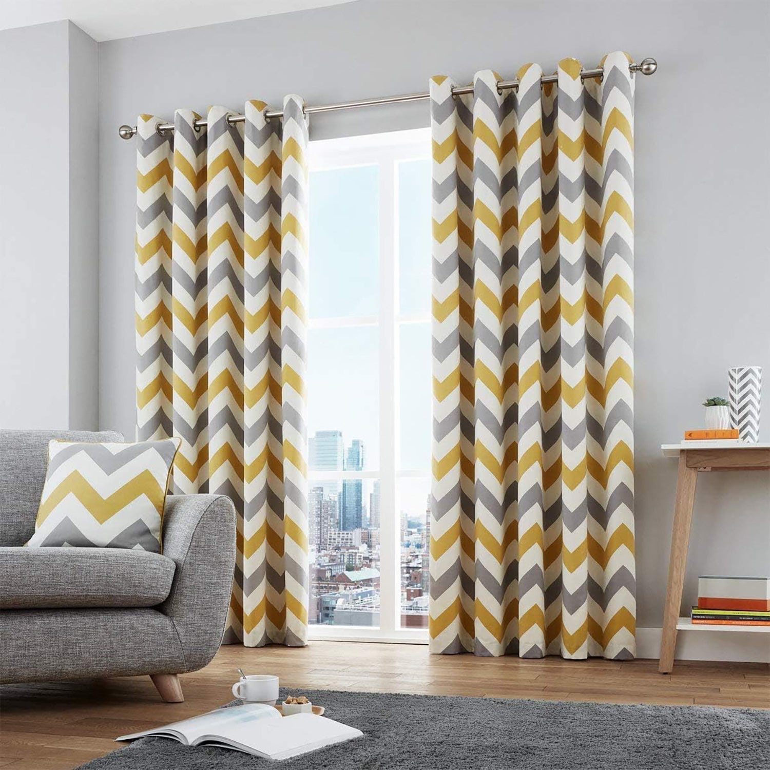 Horizon Digital Printed Eyelet Curtains – Pair