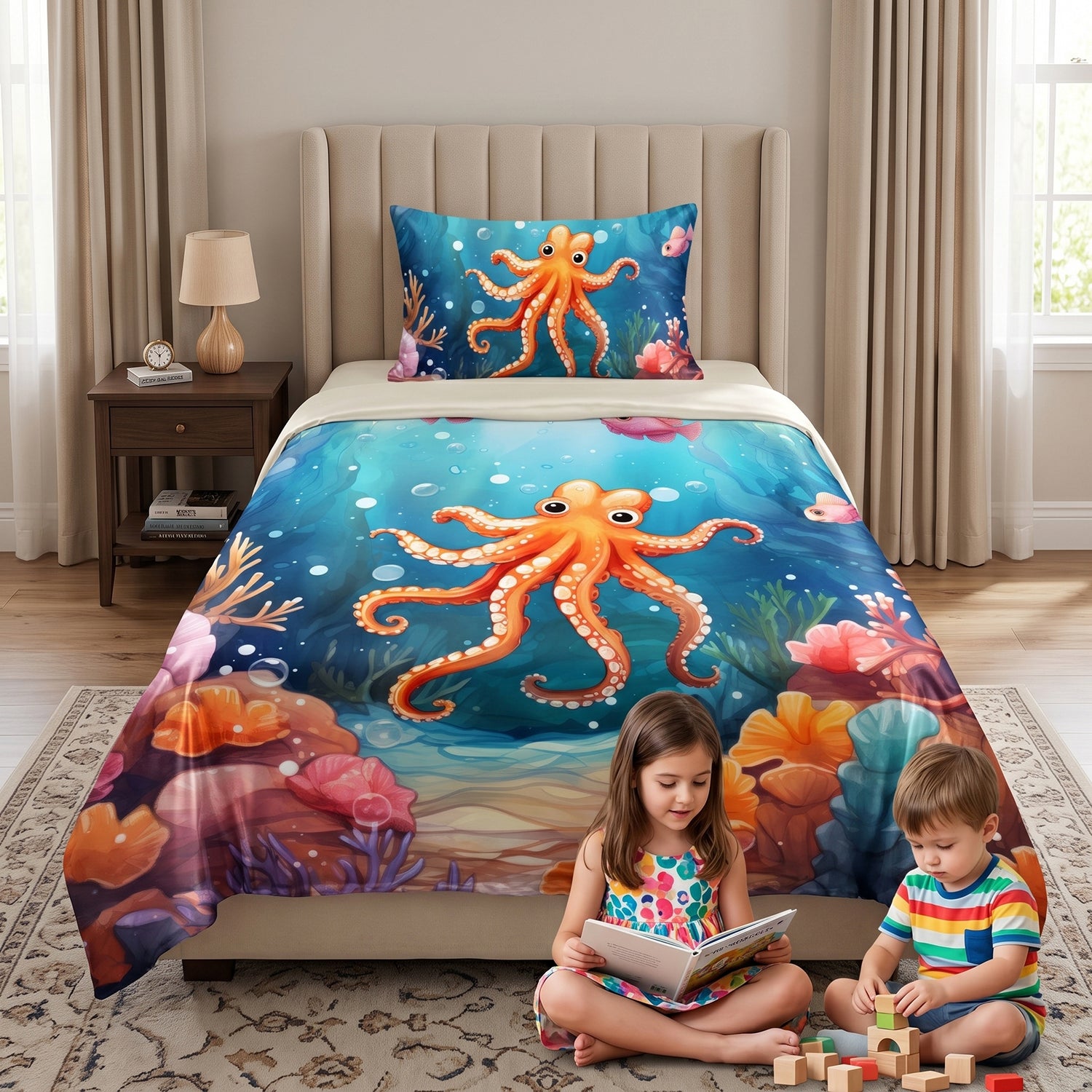 Octopus kids printed bedsheet set 2 pcs by Nylsa