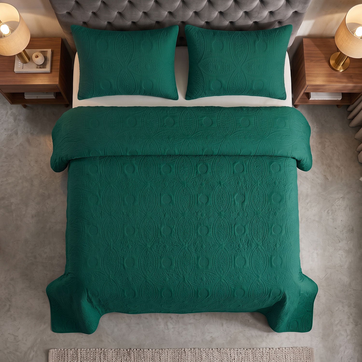 Emerald Loop Quilted Bed Spread Set – King Size 3 Pcs