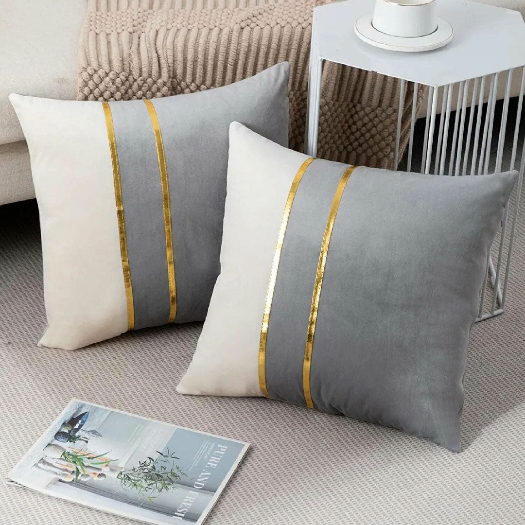 Grey and Ivory Urban Stripe velvet cushion covers set of 2 by Nylsa
