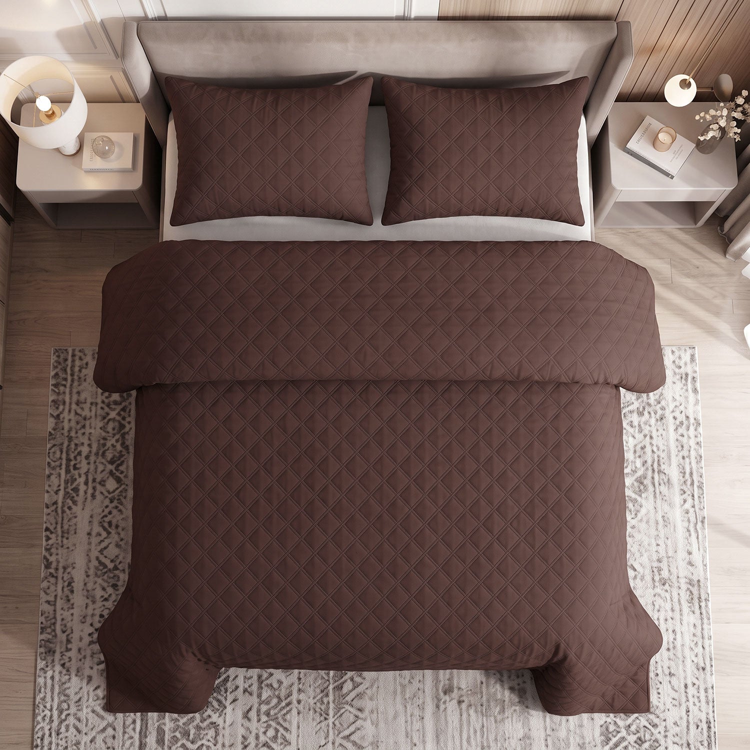 Cocoa Diamond Quilted Bed Spread Set – King Size 3 Pcs