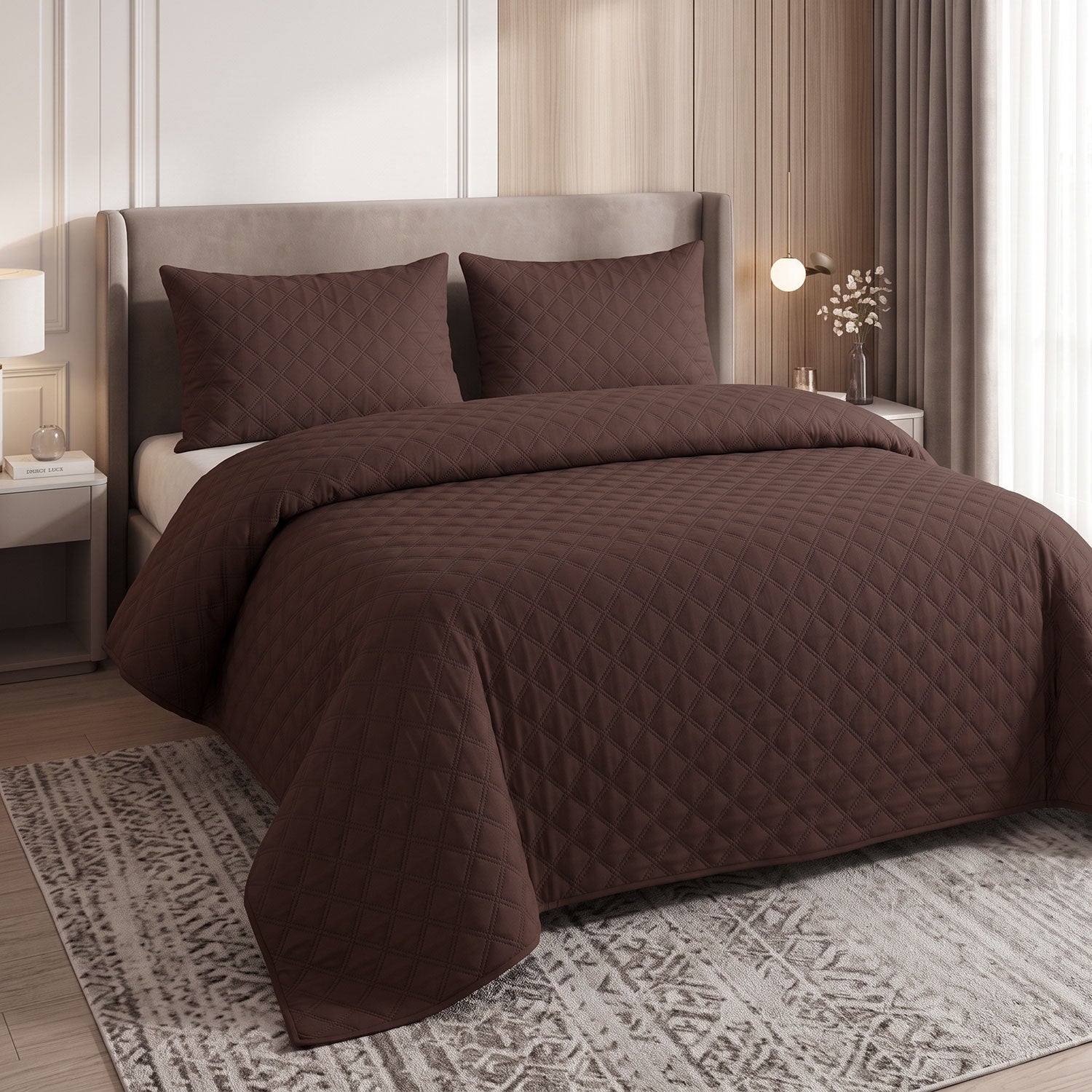 Cocoa Diamond Quilted Bed Spread Set – King Size 3 Pcs