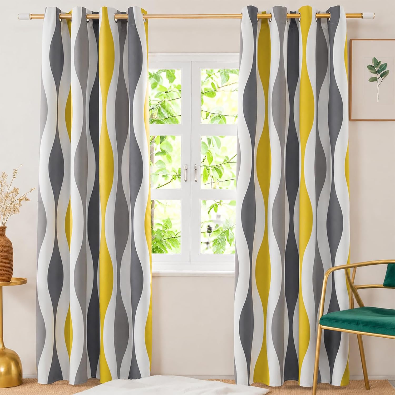 Ripple Digital Printed Eyelet Curtains – Pair