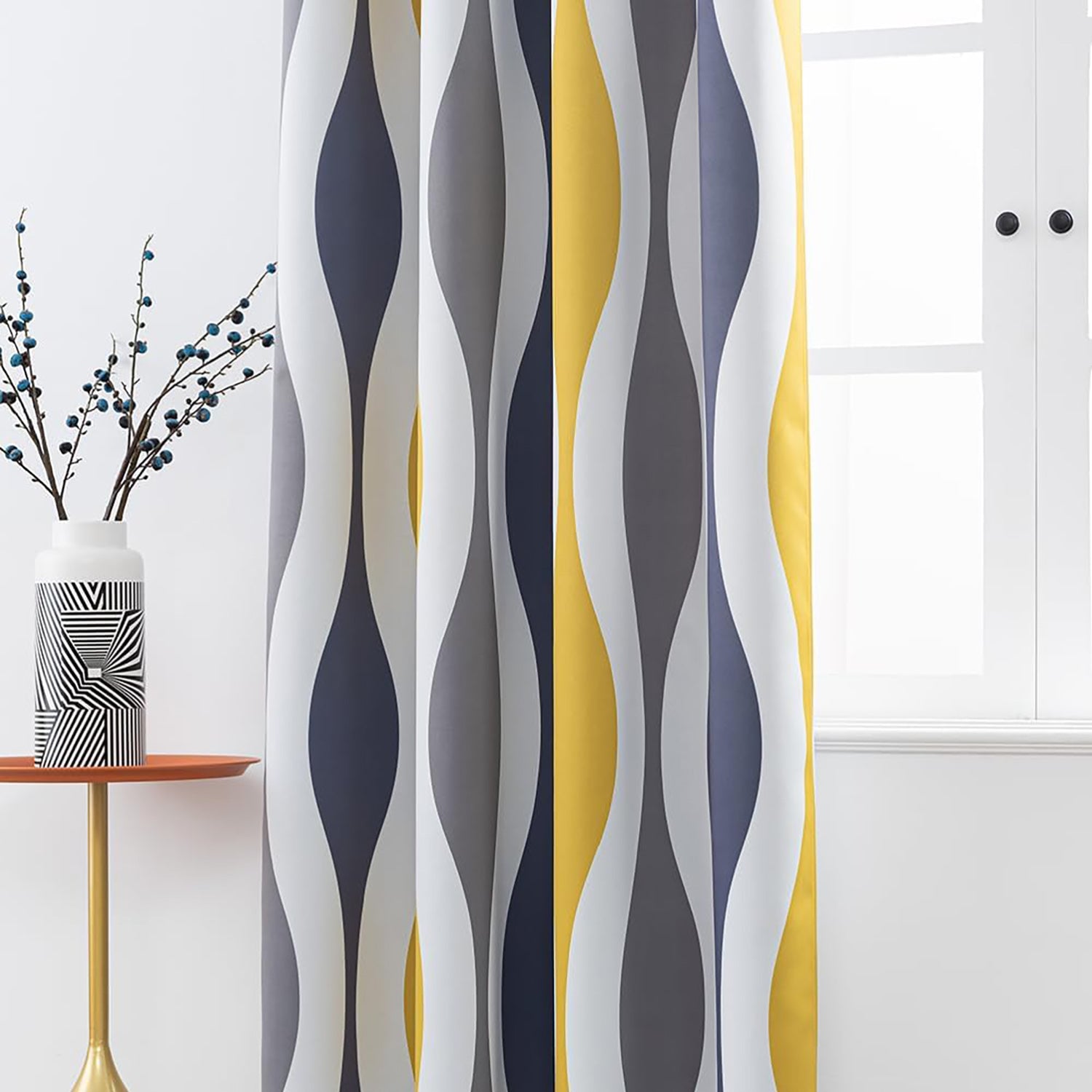 Ripple Digital Printed Eyelet Curtains – Pair