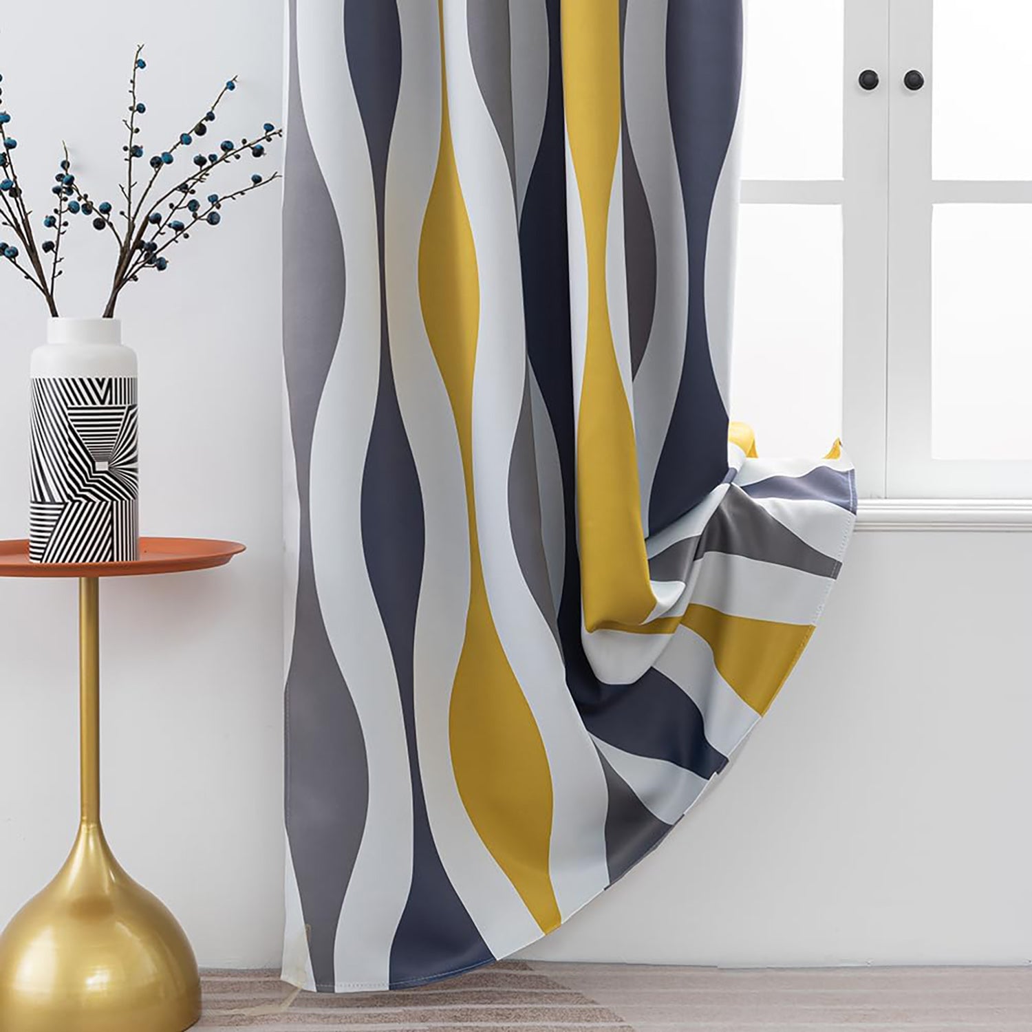 Ripple Digital Printed Eyelet Curtains – Pair