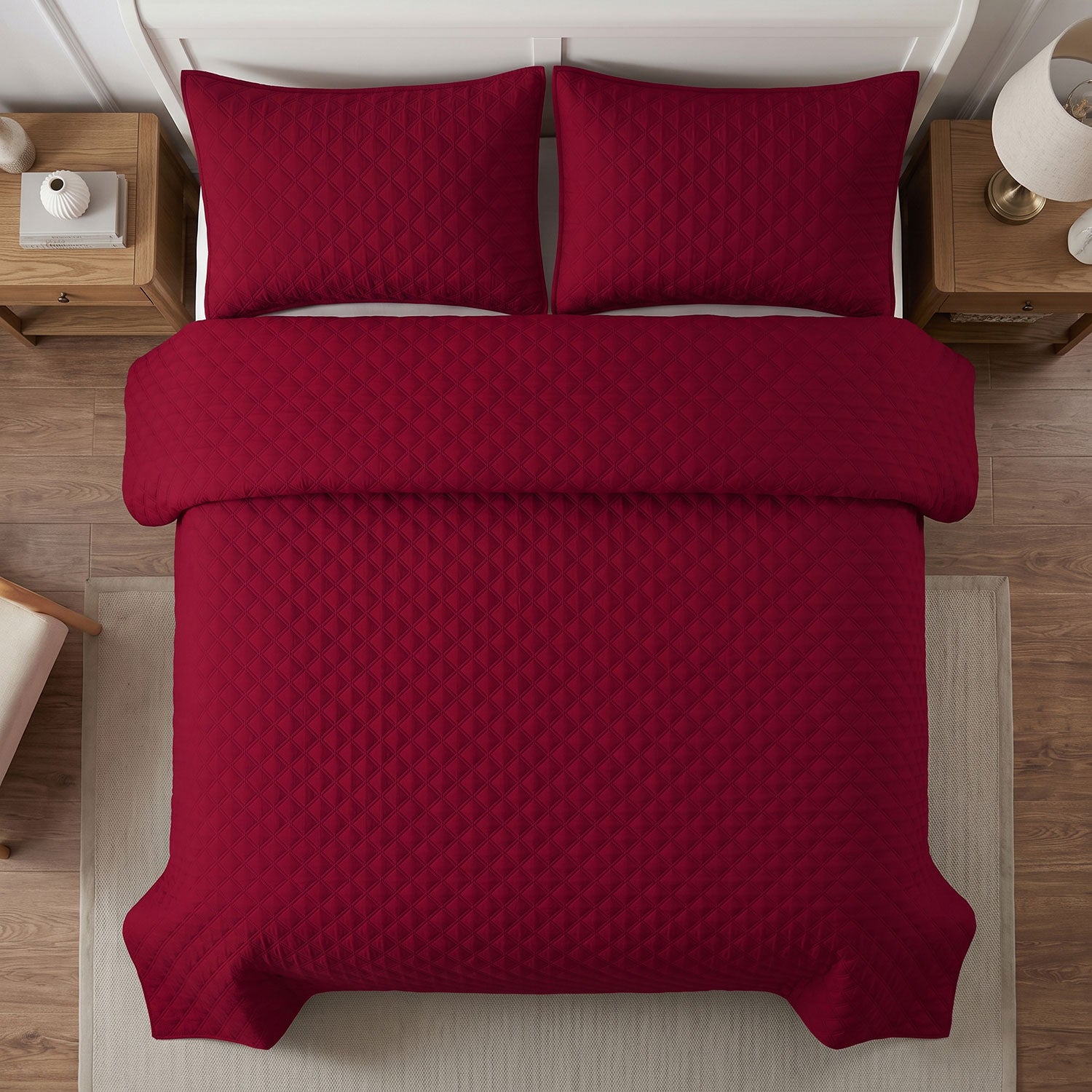 Ruby Grid Quilted Bed Spread Set – King Size 3 Pcs