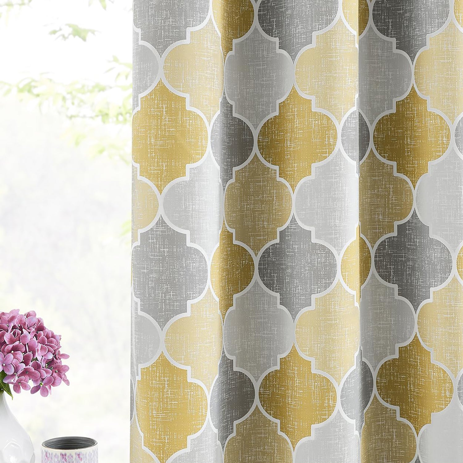 Arabesque Digital Printed Eyelet Curtains – Pair