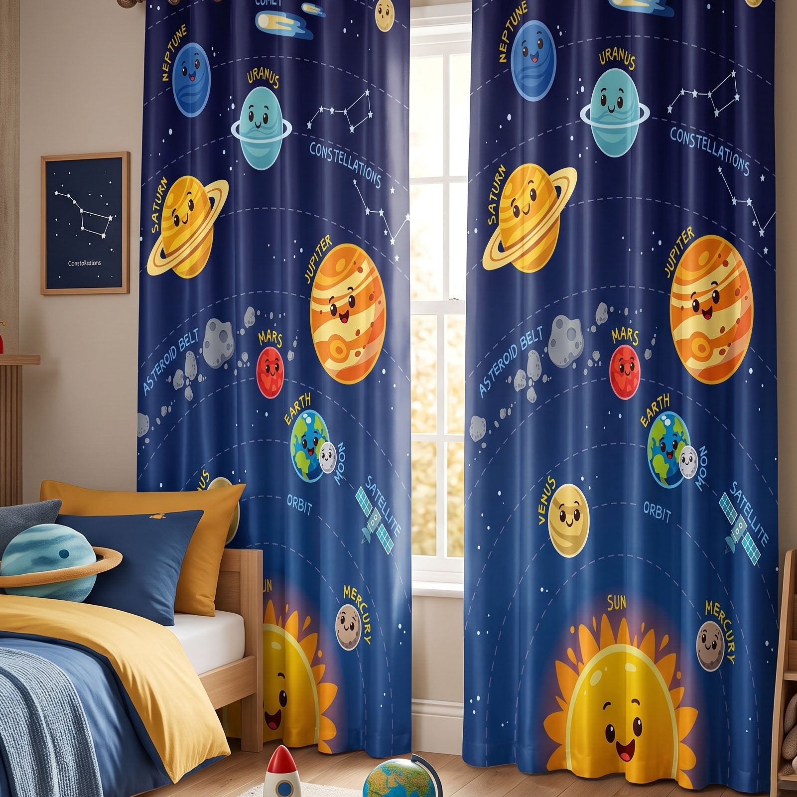 Orbit Digital Printed Eyelet Curtains – Pair