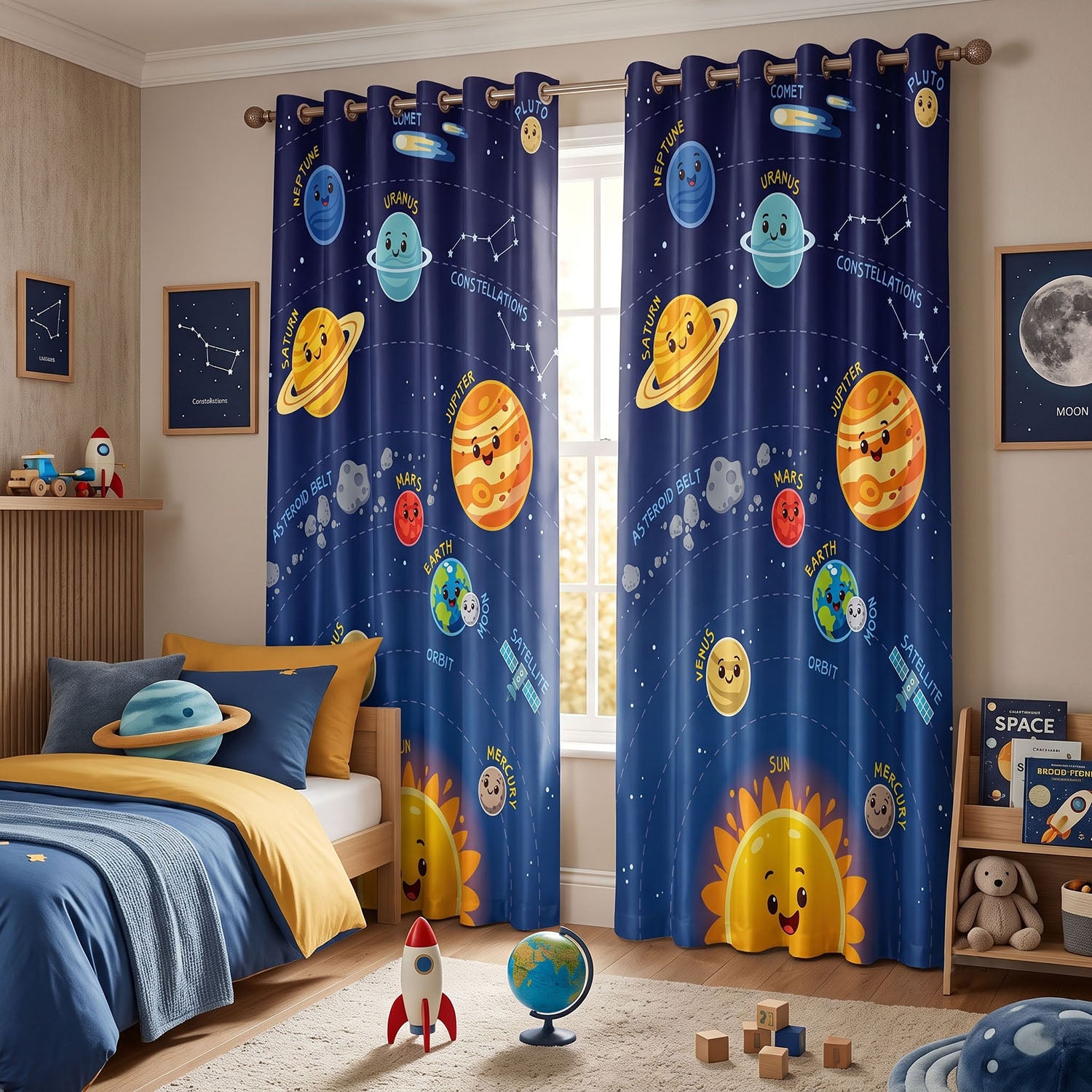 Orbit Digital Printed Eyelet Curtains – Pair
