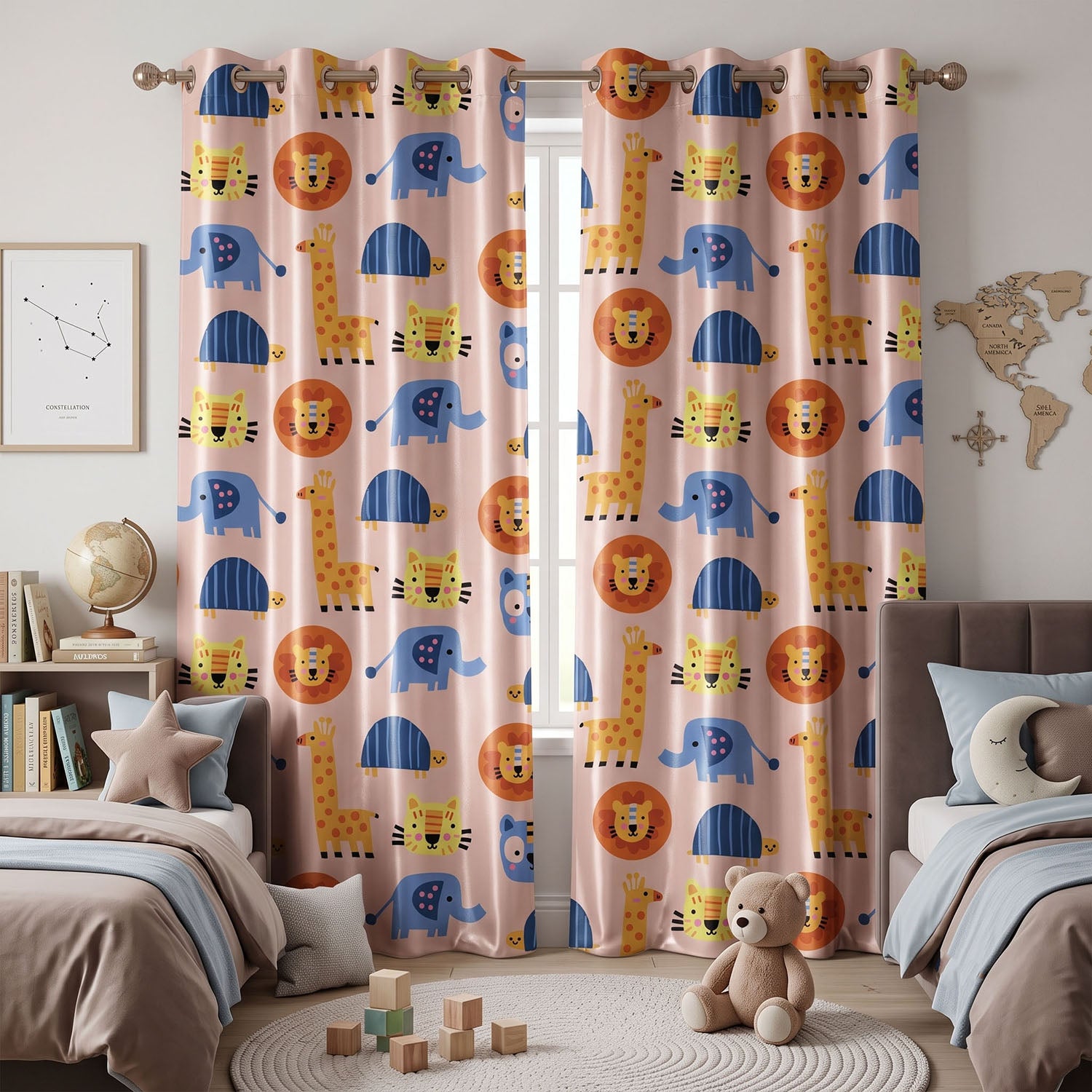 Giraffe Digital Printed Eyelet Curtains – Pair