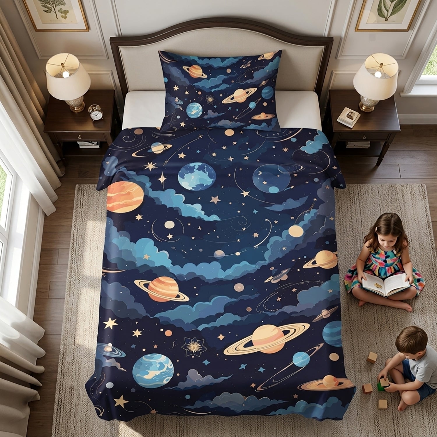 Orbit kids printed bedsheet set 2 pcs by Nylsa