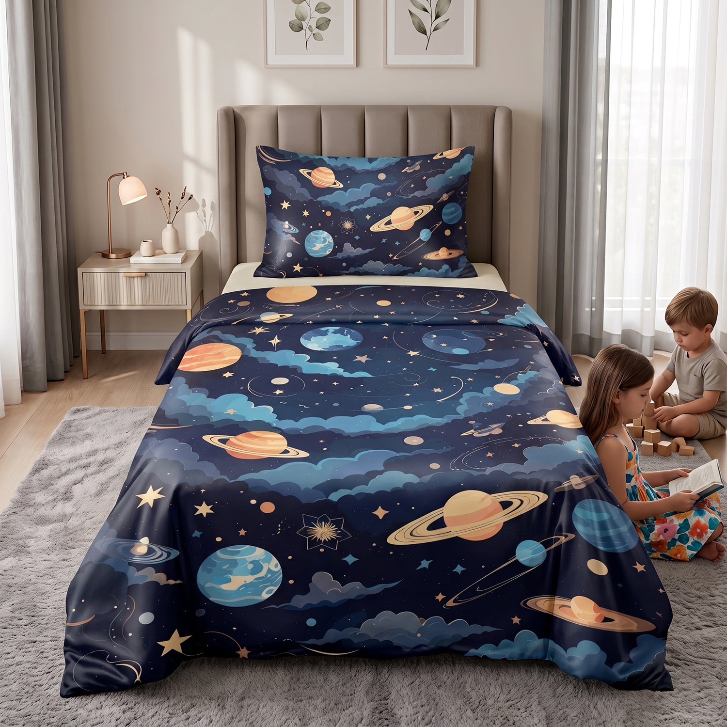 Orbit kids printed bedsheet set 2 pcs by Nylsa