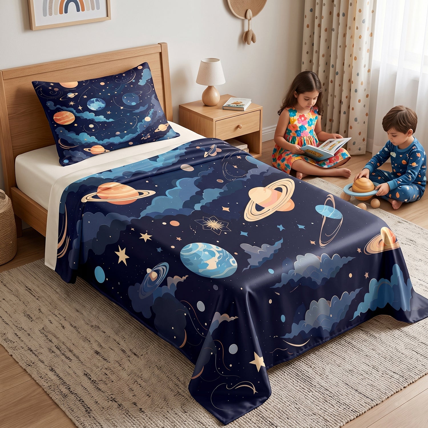 Orbit kids printed bedsheet set 2 pcs by Nylsa