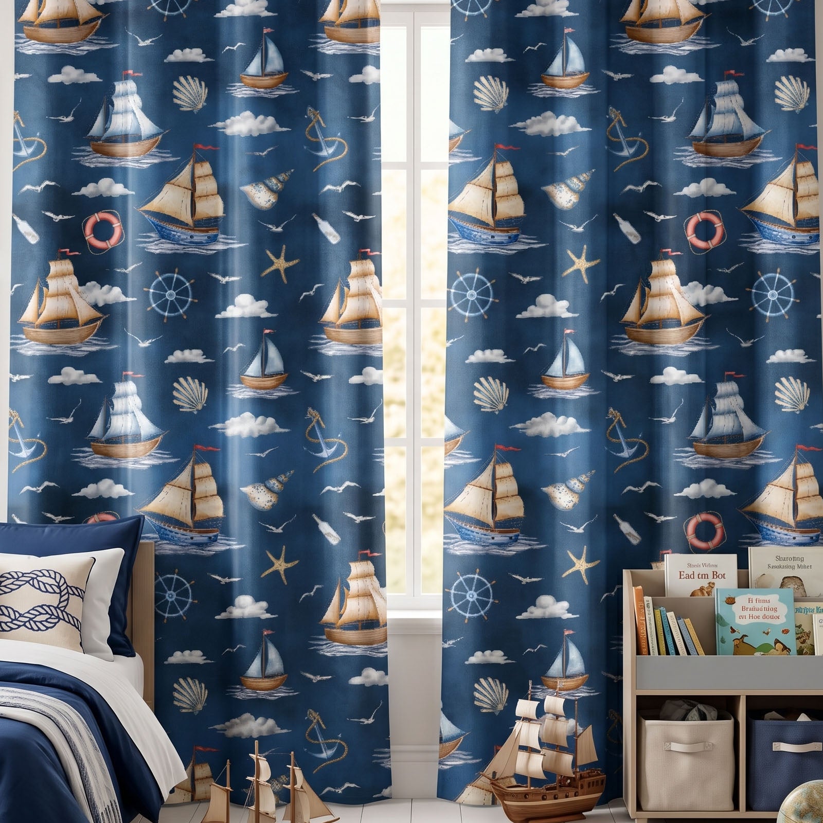Sailor Digital Printed Eyelet Curtains – Pair