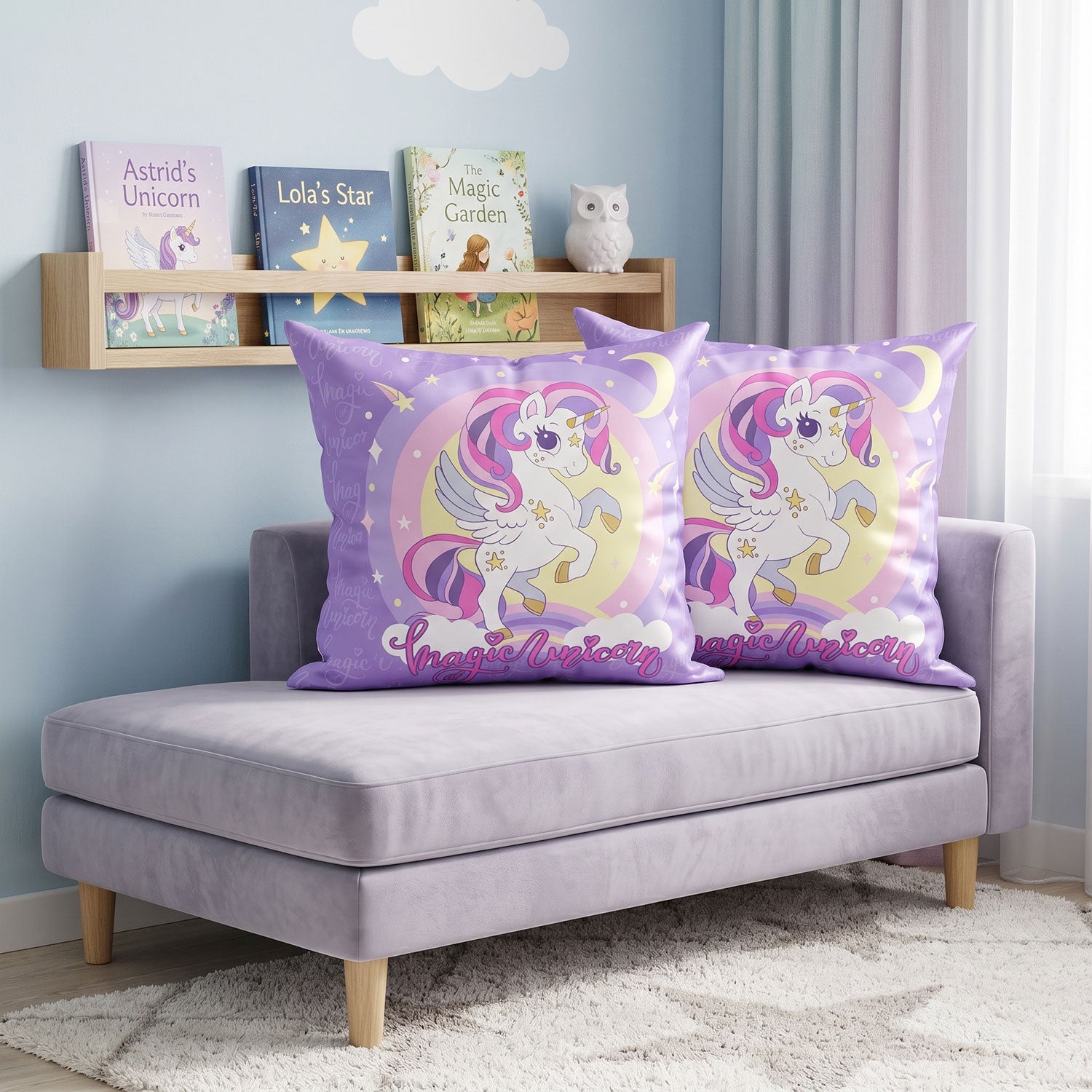 Unicorn kids printed cushion cover by Nylsa
