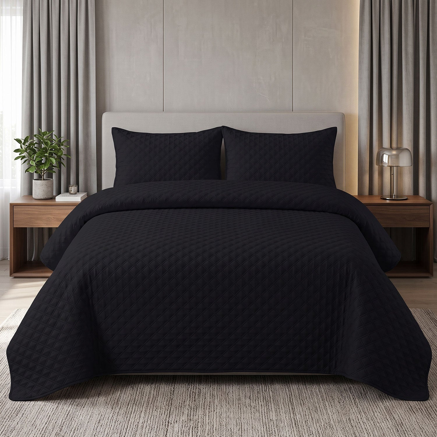 Onyx Grid Quilted Bed Spread Set – King Size 3 Pcs