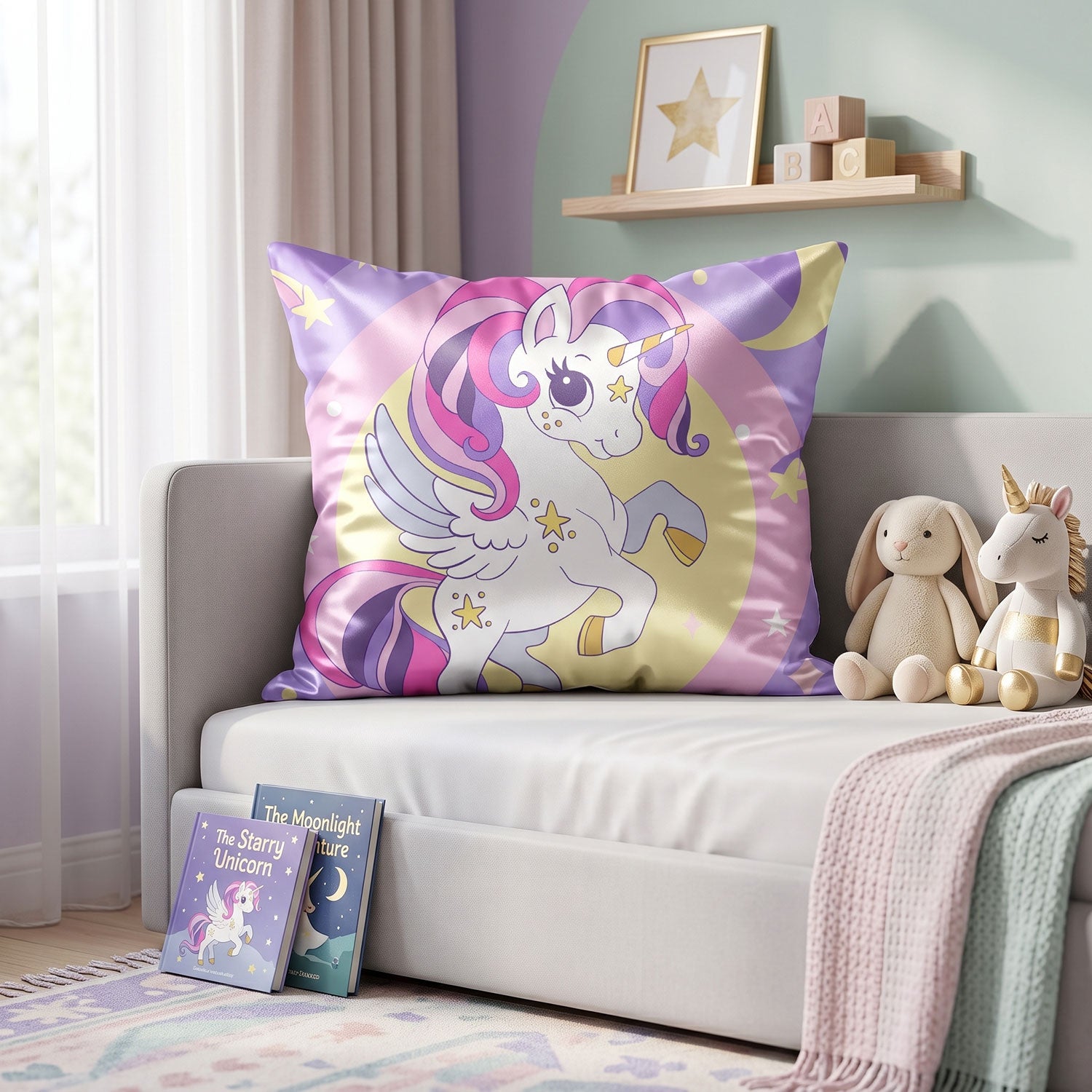 Unicorn kids printed cushion cover by Nylsa
