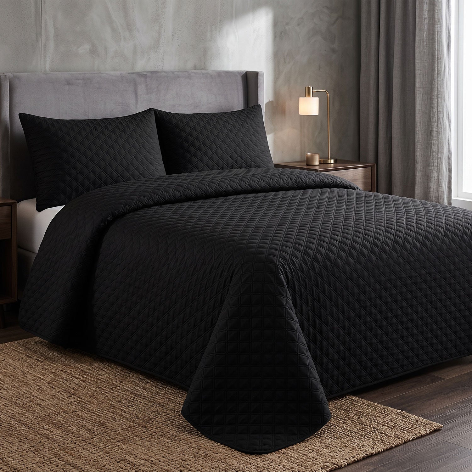 Onyx Grid Quilted Bed Spread Set – King Size 3 Pcs