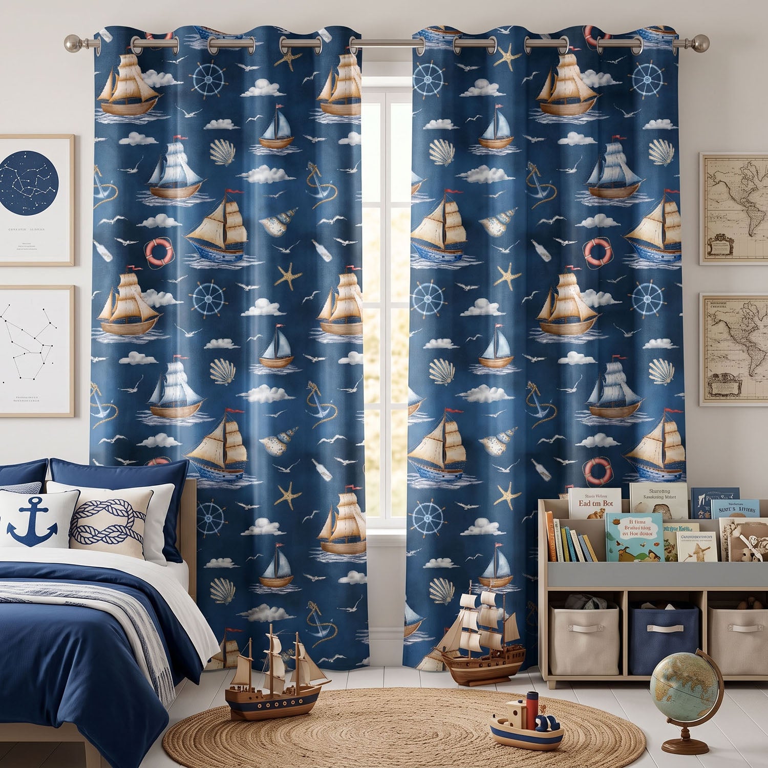 Sailor Digital Printed Eyelet Curtains – Pair