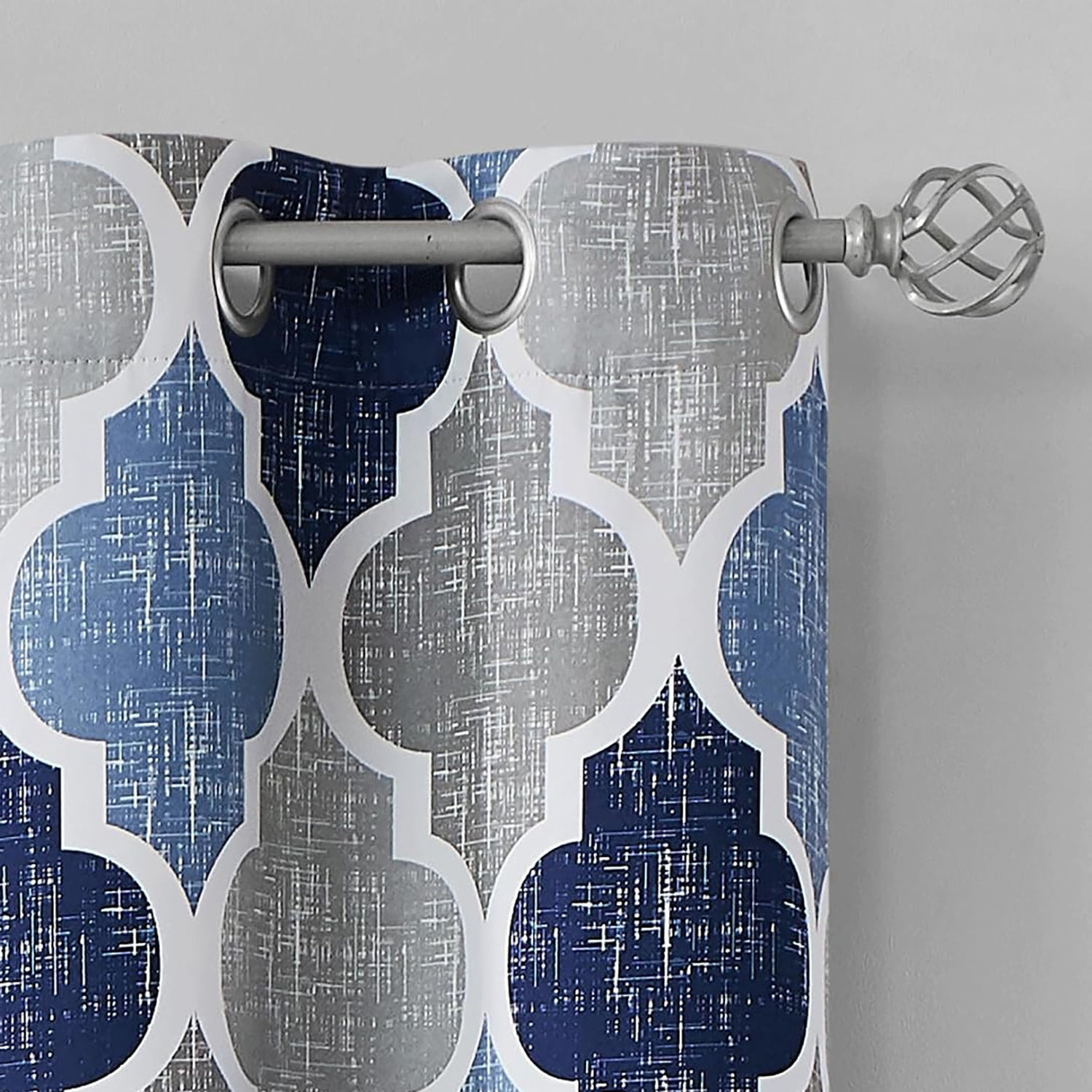 Indigo Digital Printed Eyelet Curtains – Pair