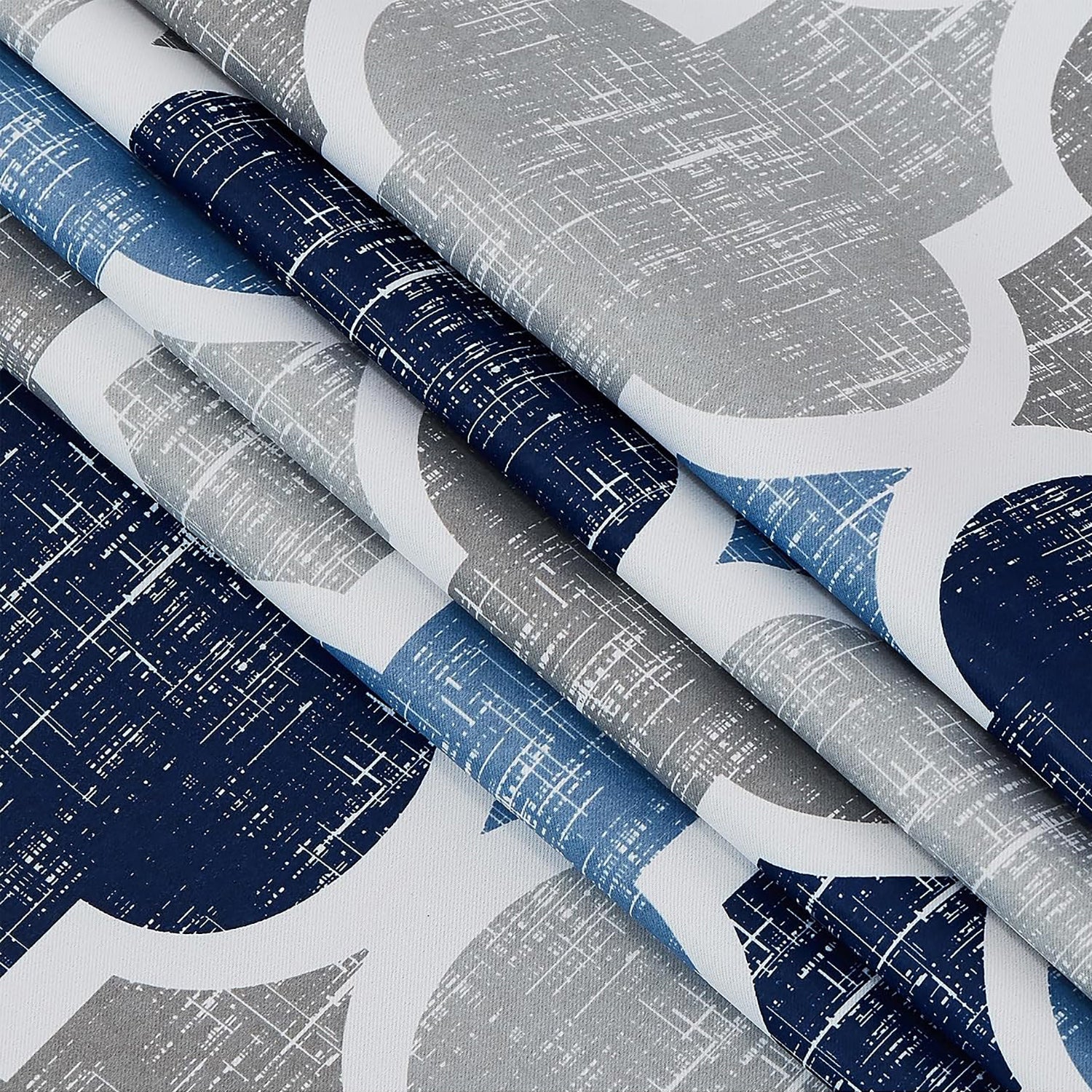 Indigo Digital Printed Eyelet Curtains – Pair