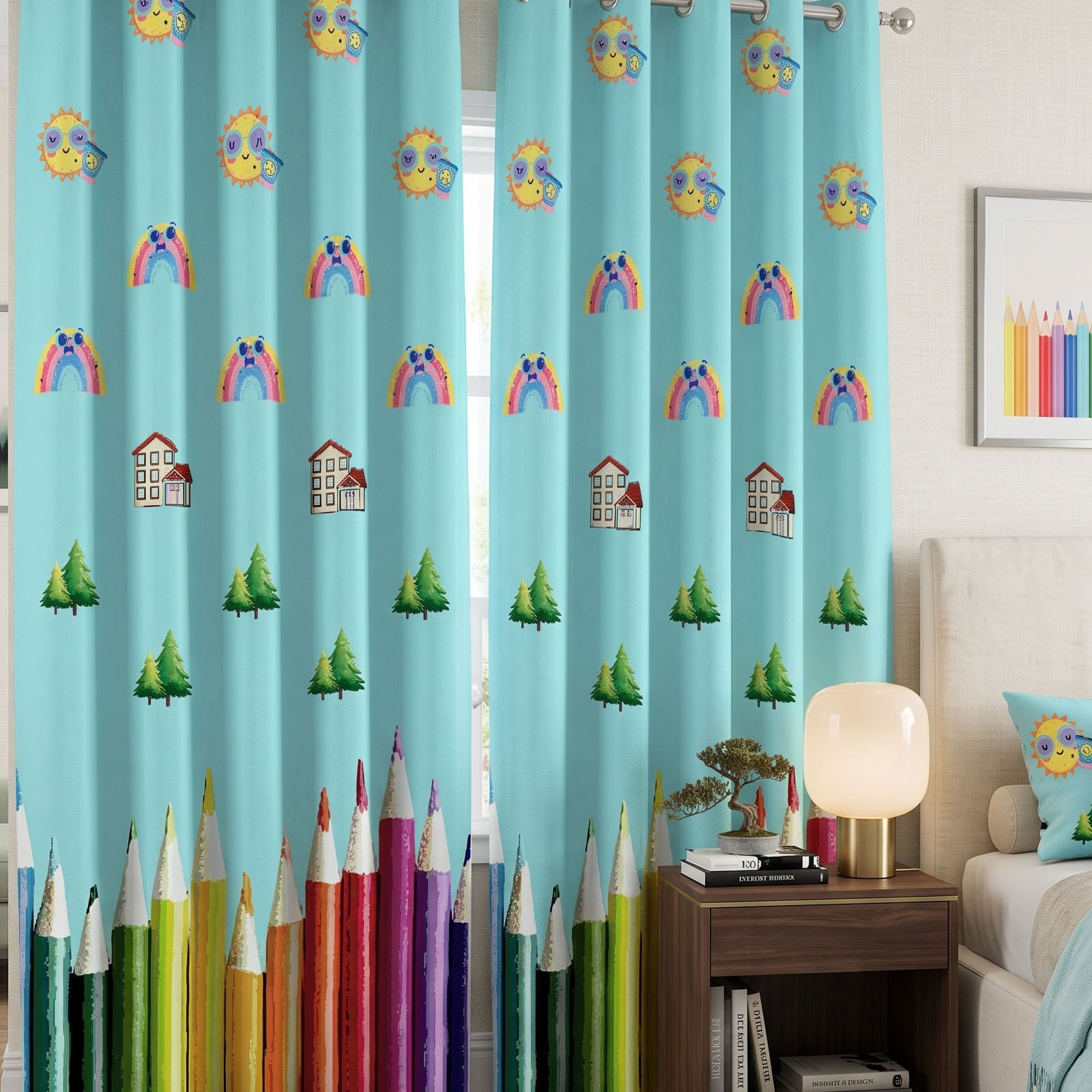 Pencils Digital Printed Eyelet Curtains – Pair