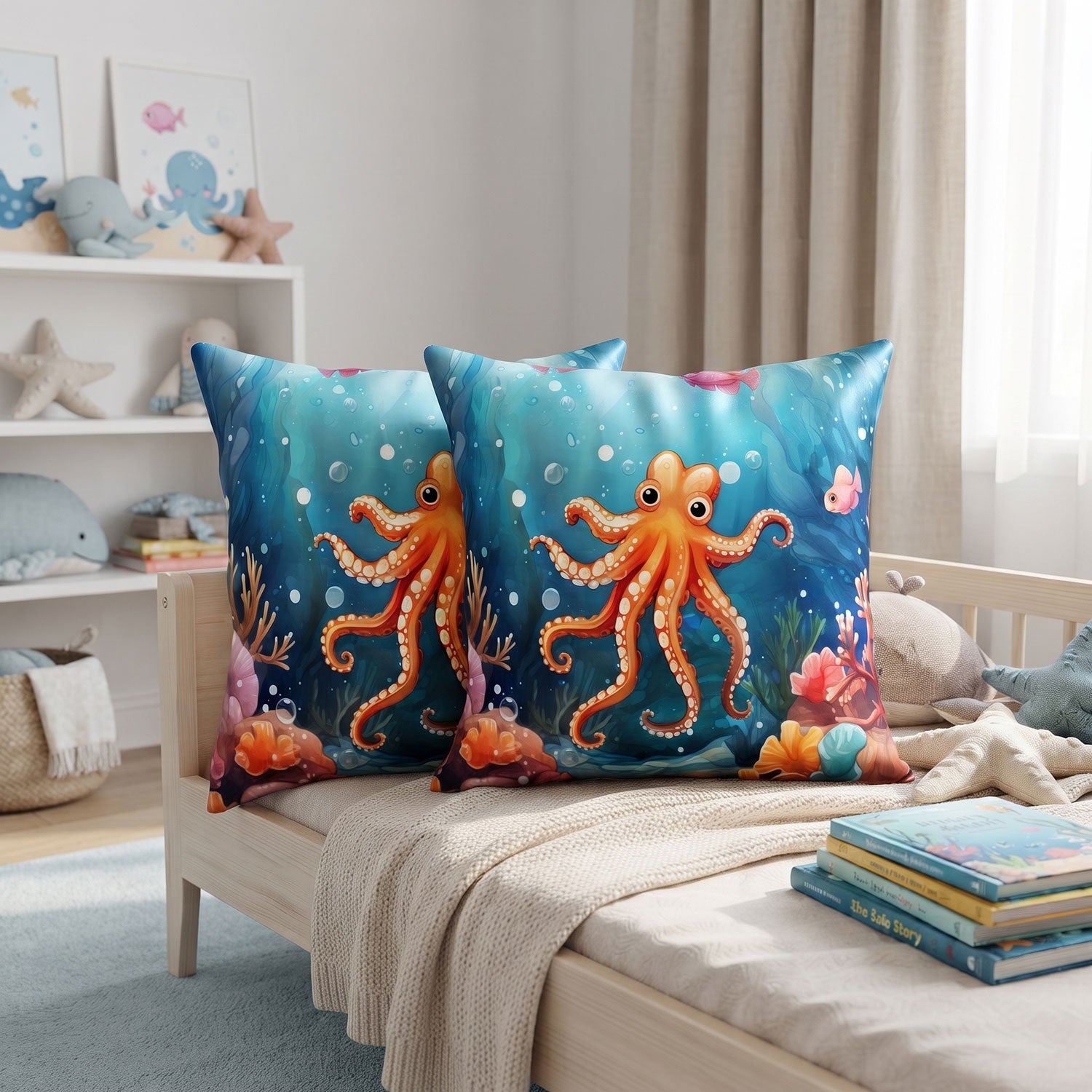 Octopus kids printed cushion cover by Nylsa