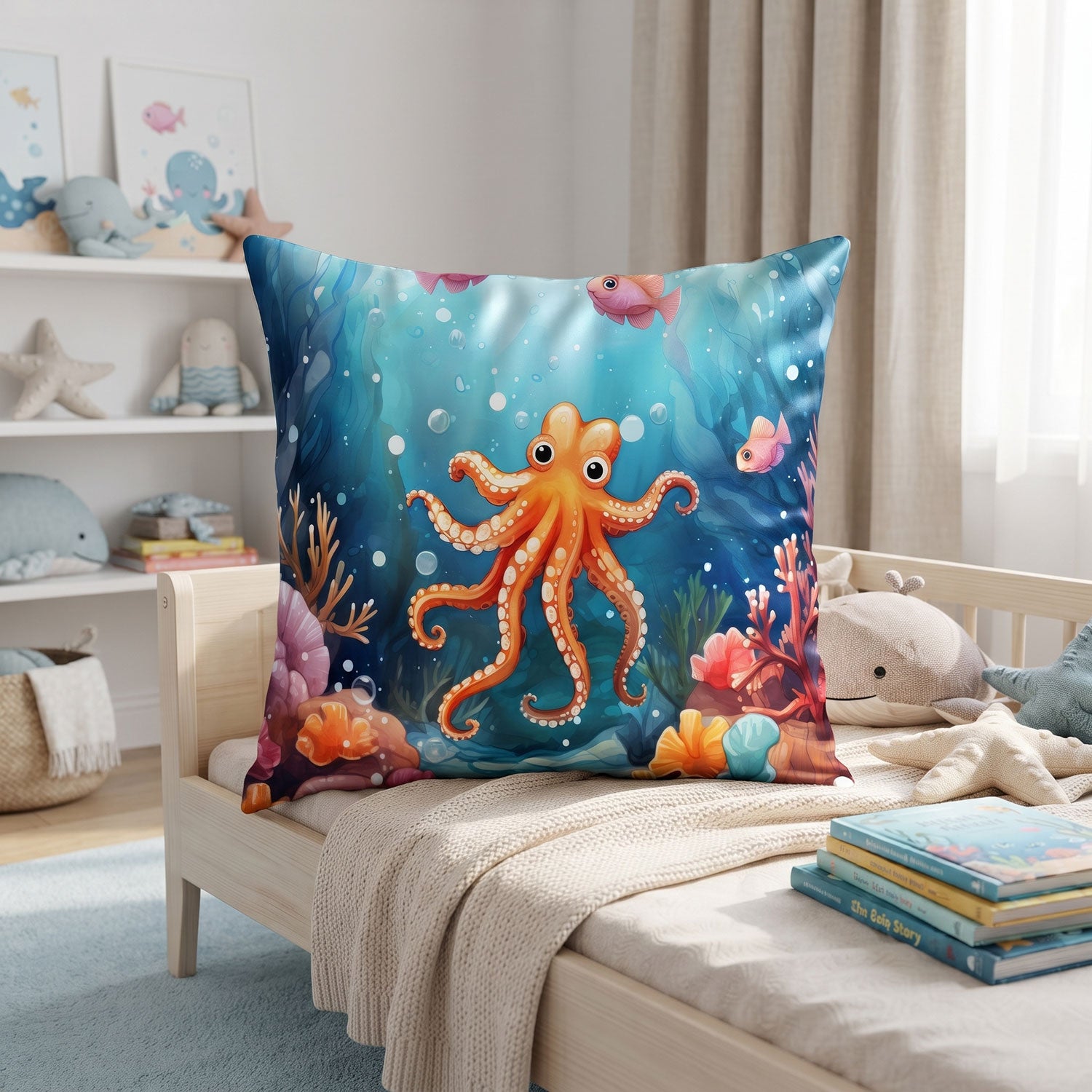 Octopus kids printed cushion cover by Nylsa