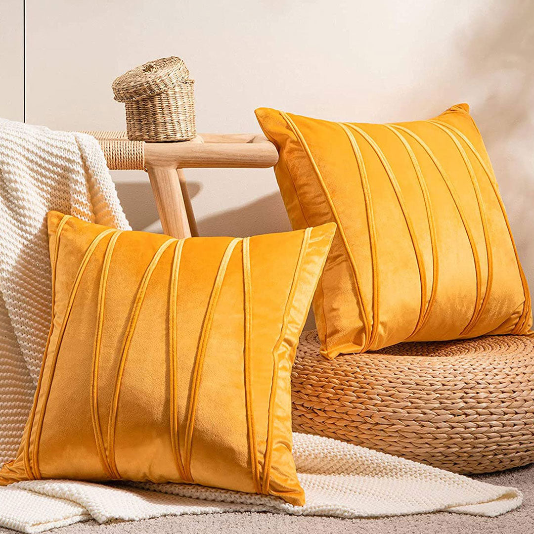 Golden Yellow velvet cushion covers set of 2 by Nylsa