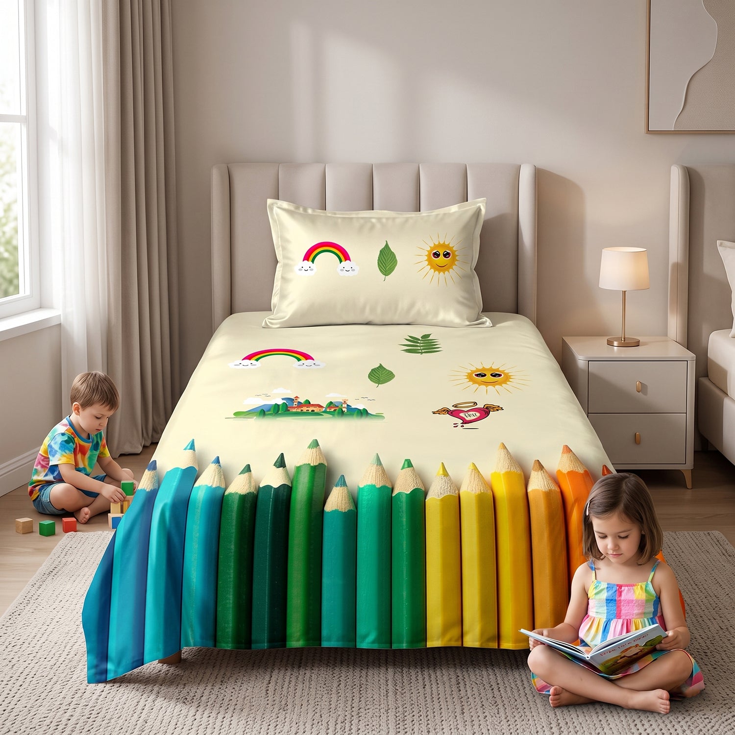 Pencilla kids printed bedsheet set 2 pcs by Nylsa