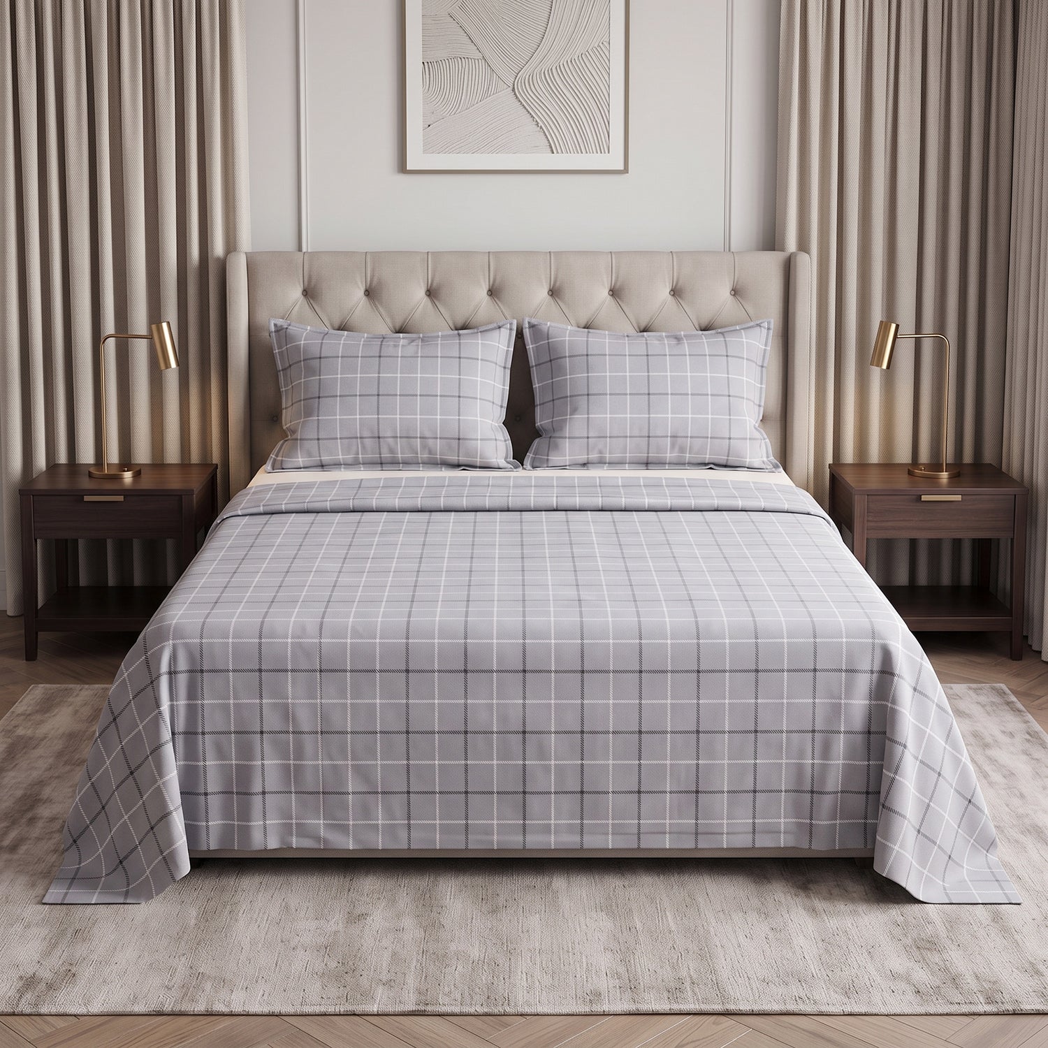 Gridline Printed Bed Sheet Set – King Size 3 Pcs