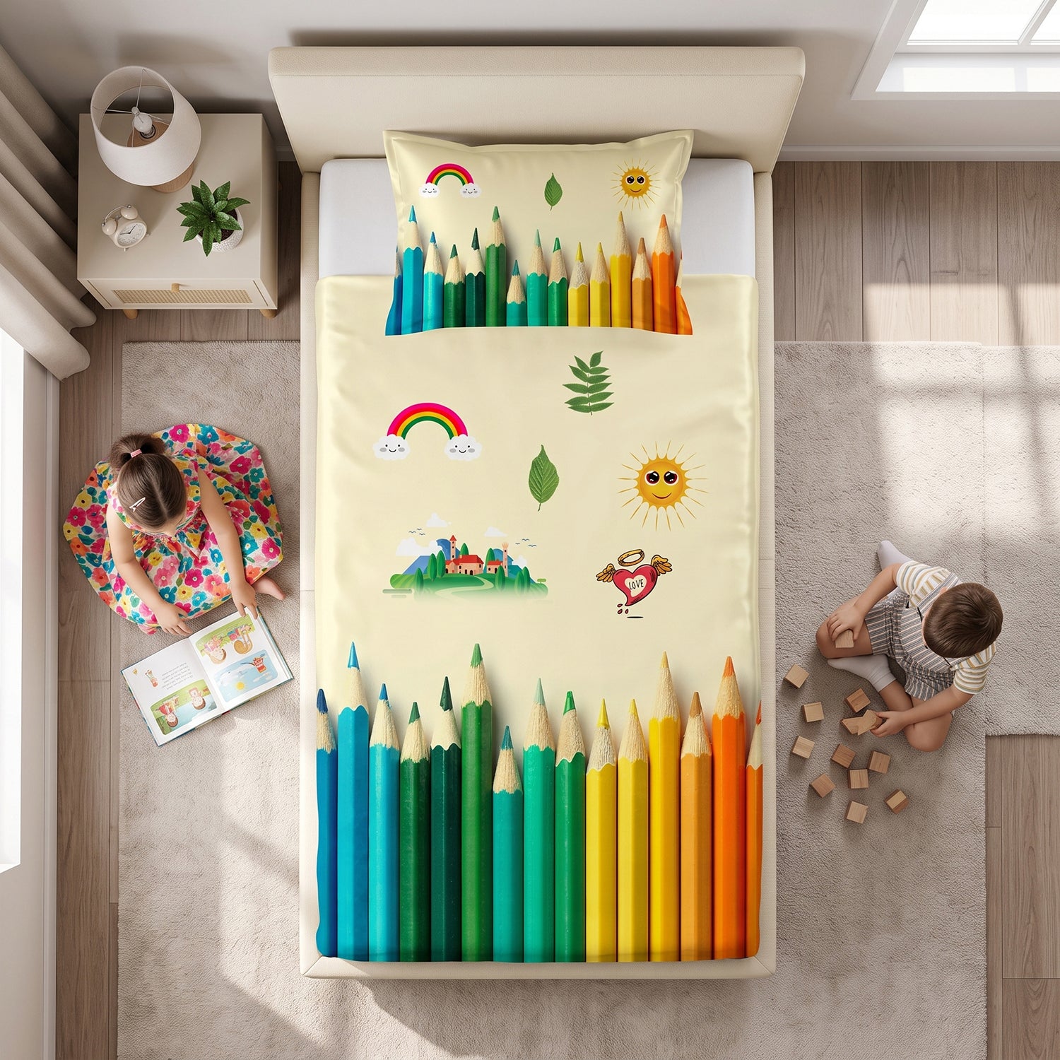 Pencilla kids printed bedsheet set 2 pcs by Nylsa