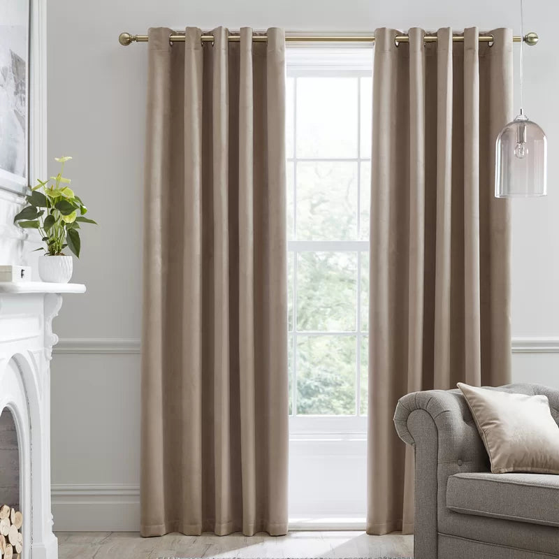 Taupe velvet eyelet curtains pair by Nylsa