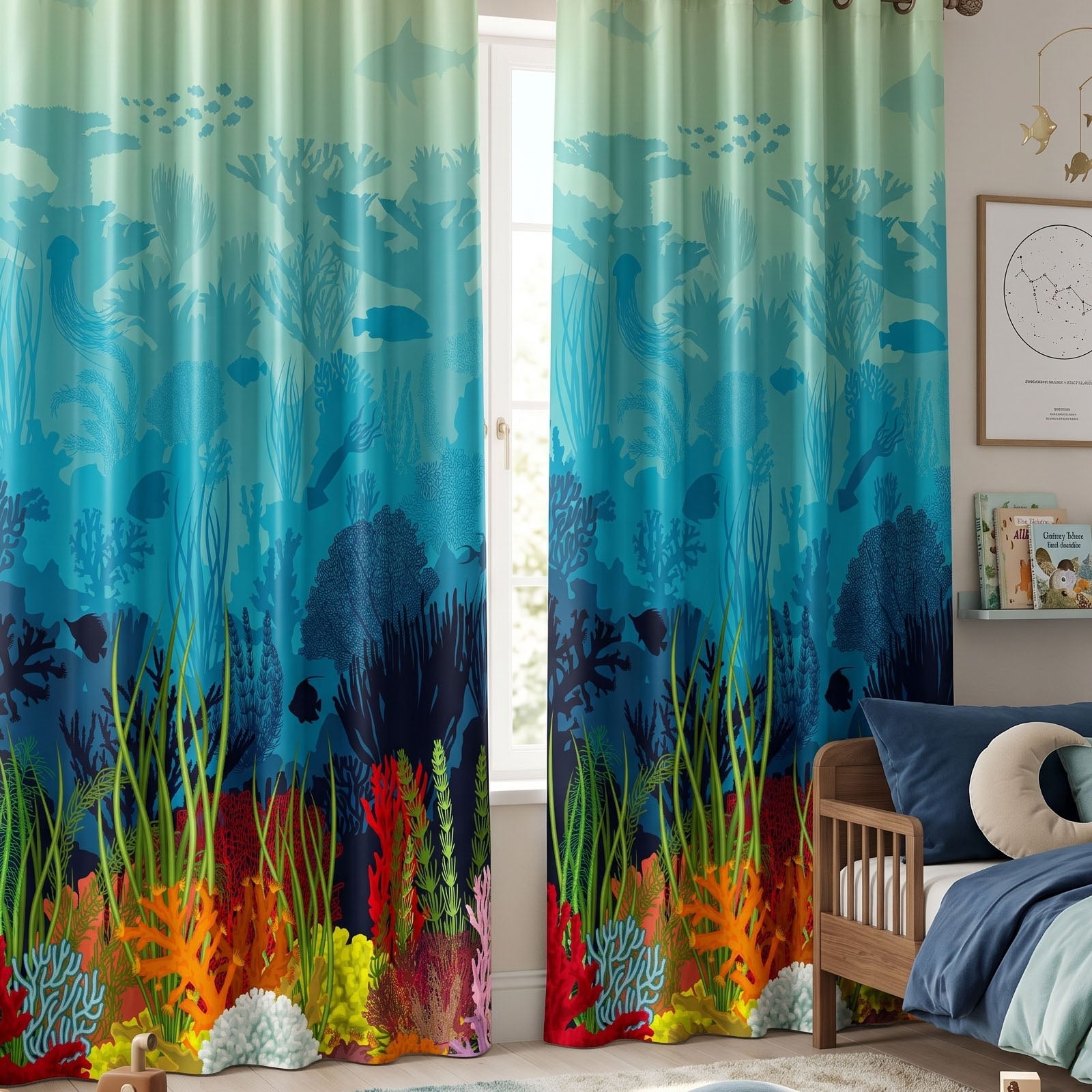 Reef Digital Printed Eyelet Curtains – Pair