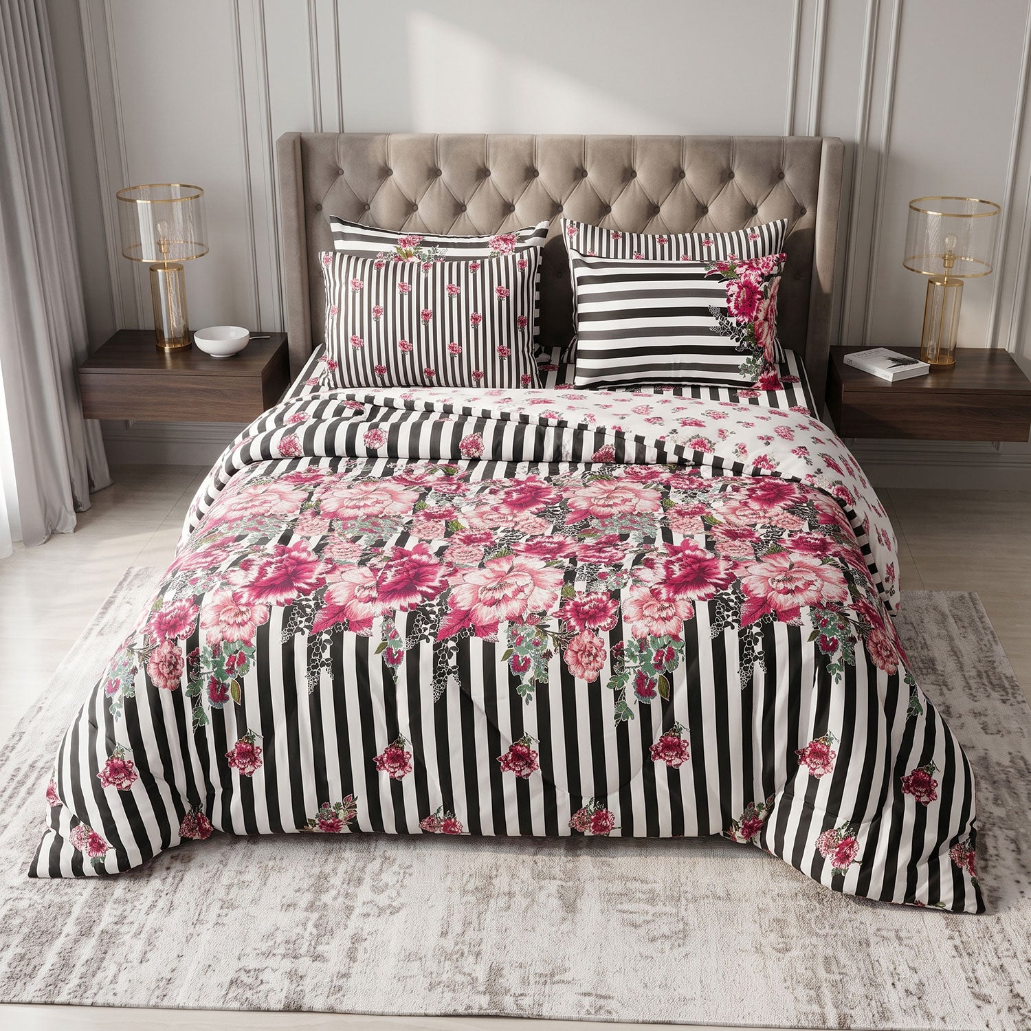 Noirrose 6 Pcs quilted comforter set by Nylsa