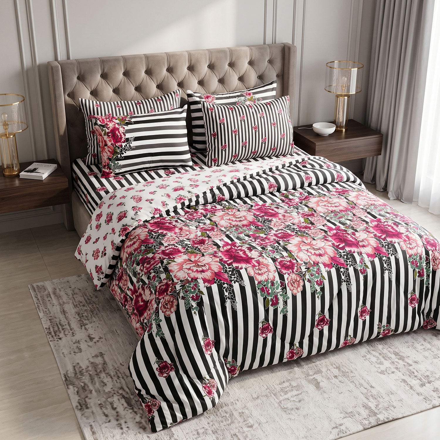 Noirrose 6 Pcs quilted comforter set by Nylsa