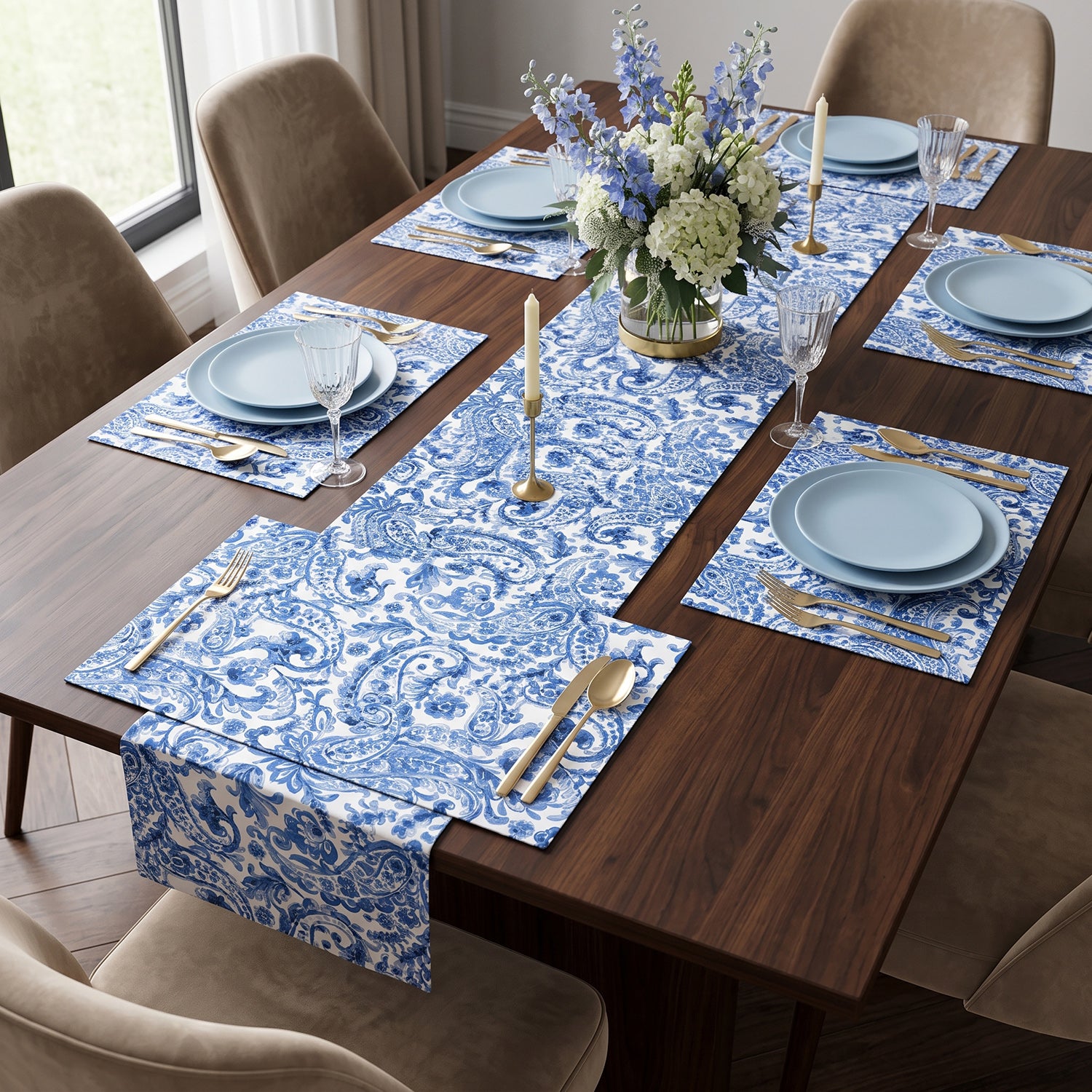 Azure Printed Table Linen Sets