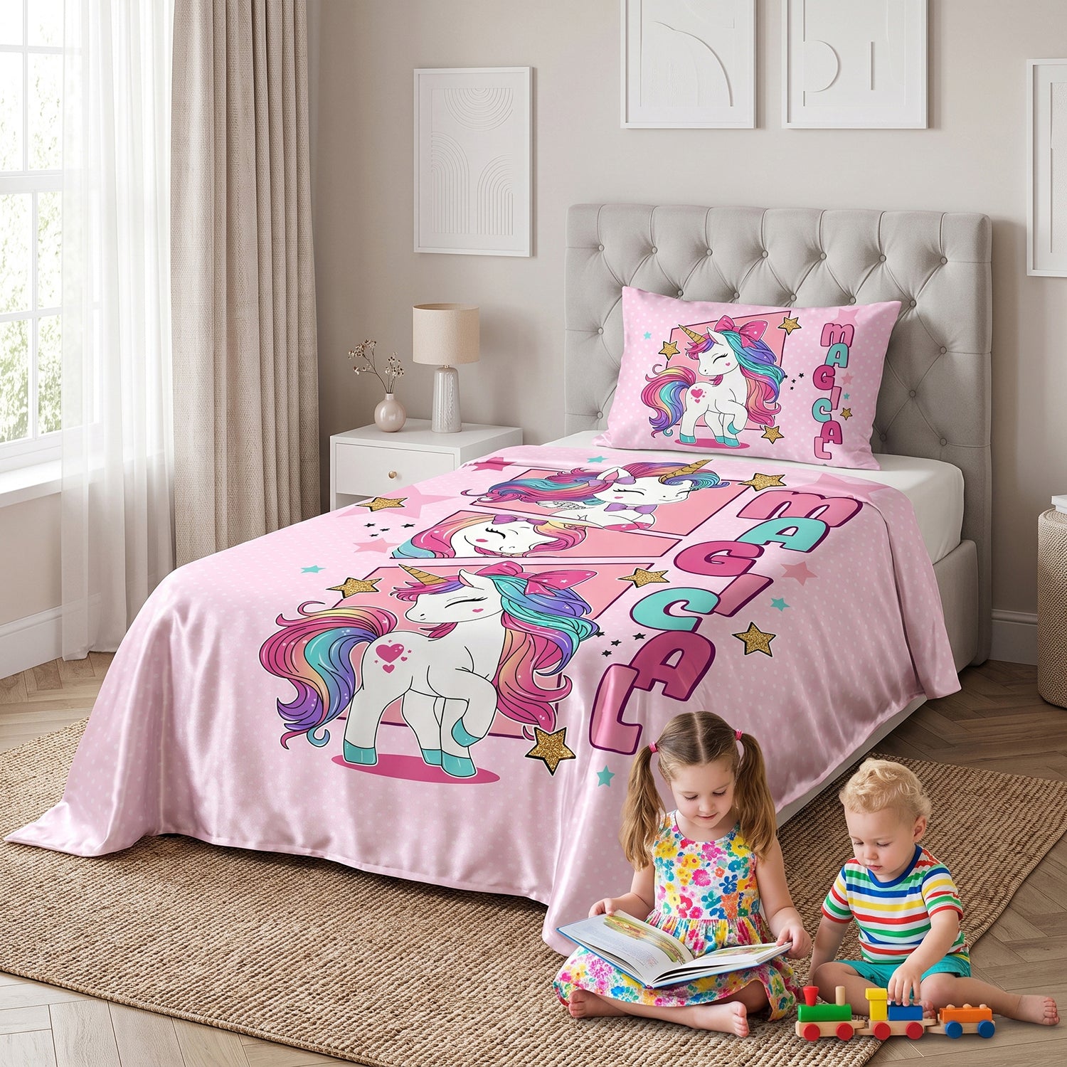 Magical kids printed bedsheet set 2 pcs by Nylsa