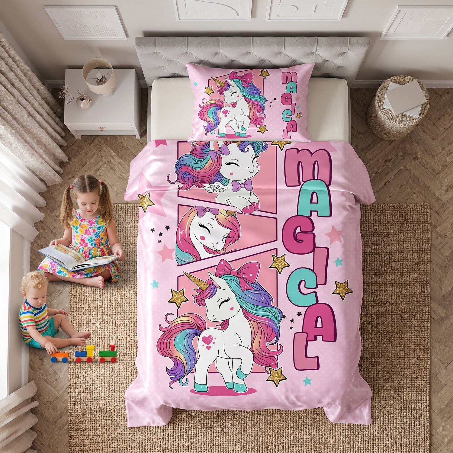 Magical kids printed bedsheet set 2 pcs by Nylsa