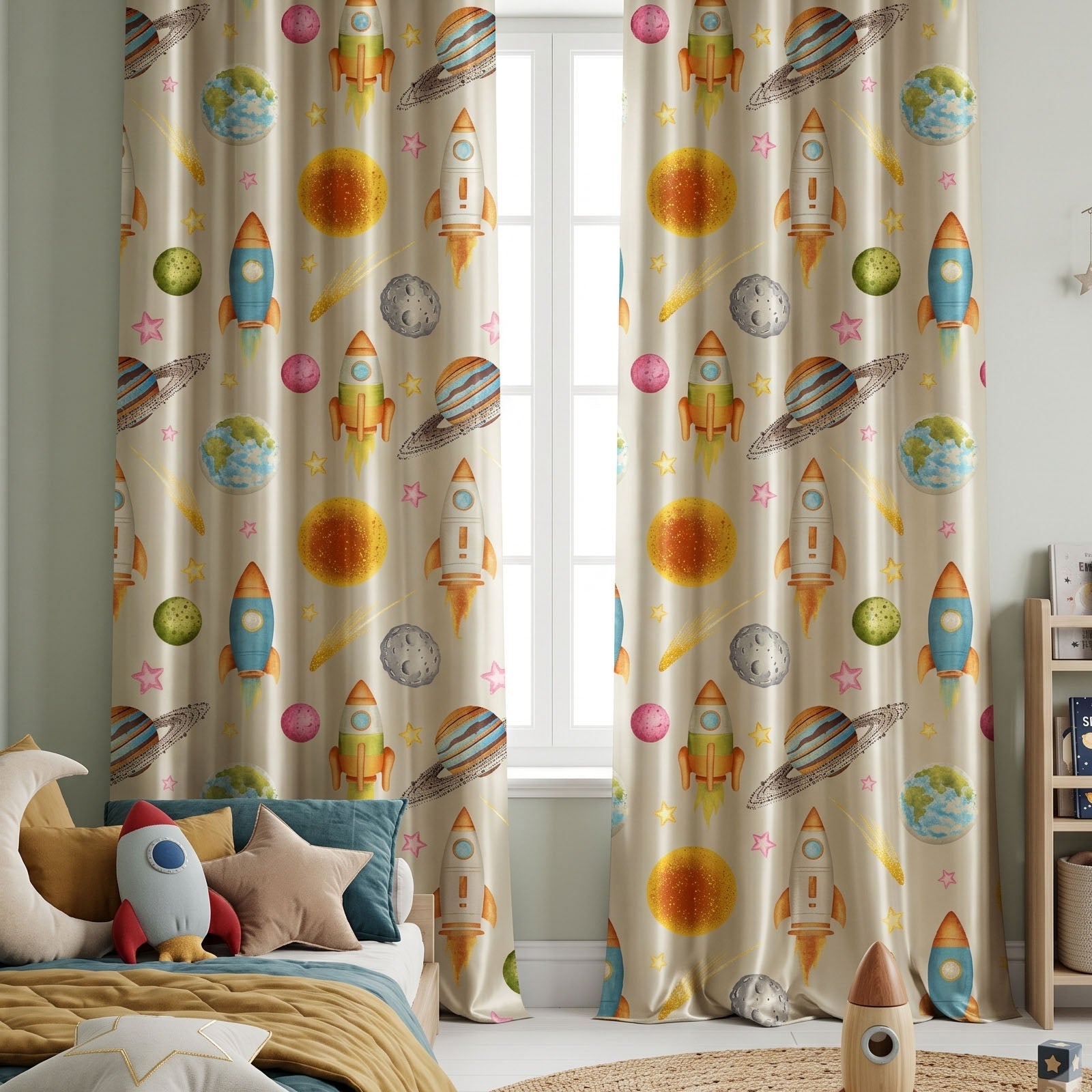 Cosmos Digital Printed Eyelet Curtains – Pair