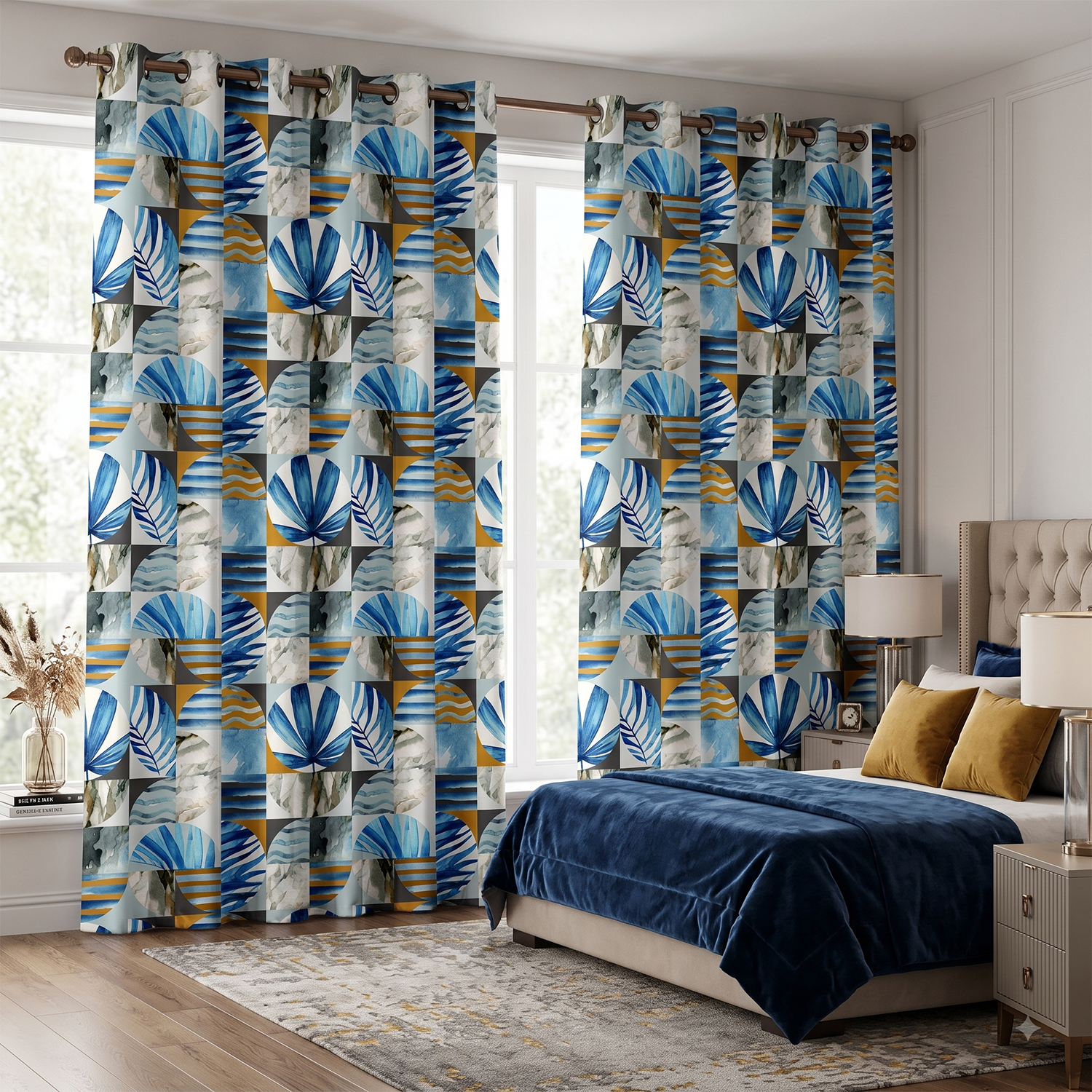Marina Digital Printed Eyelet Curtains – Pair