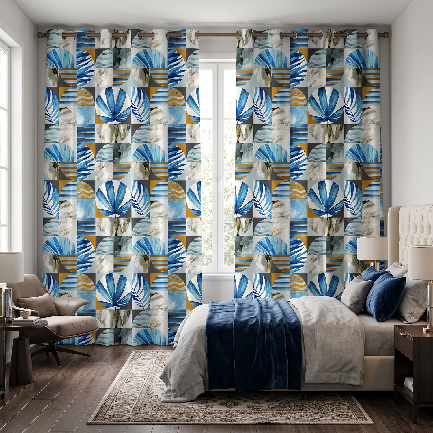 Marina Digital Printed Eyelet Curtains – Pair
