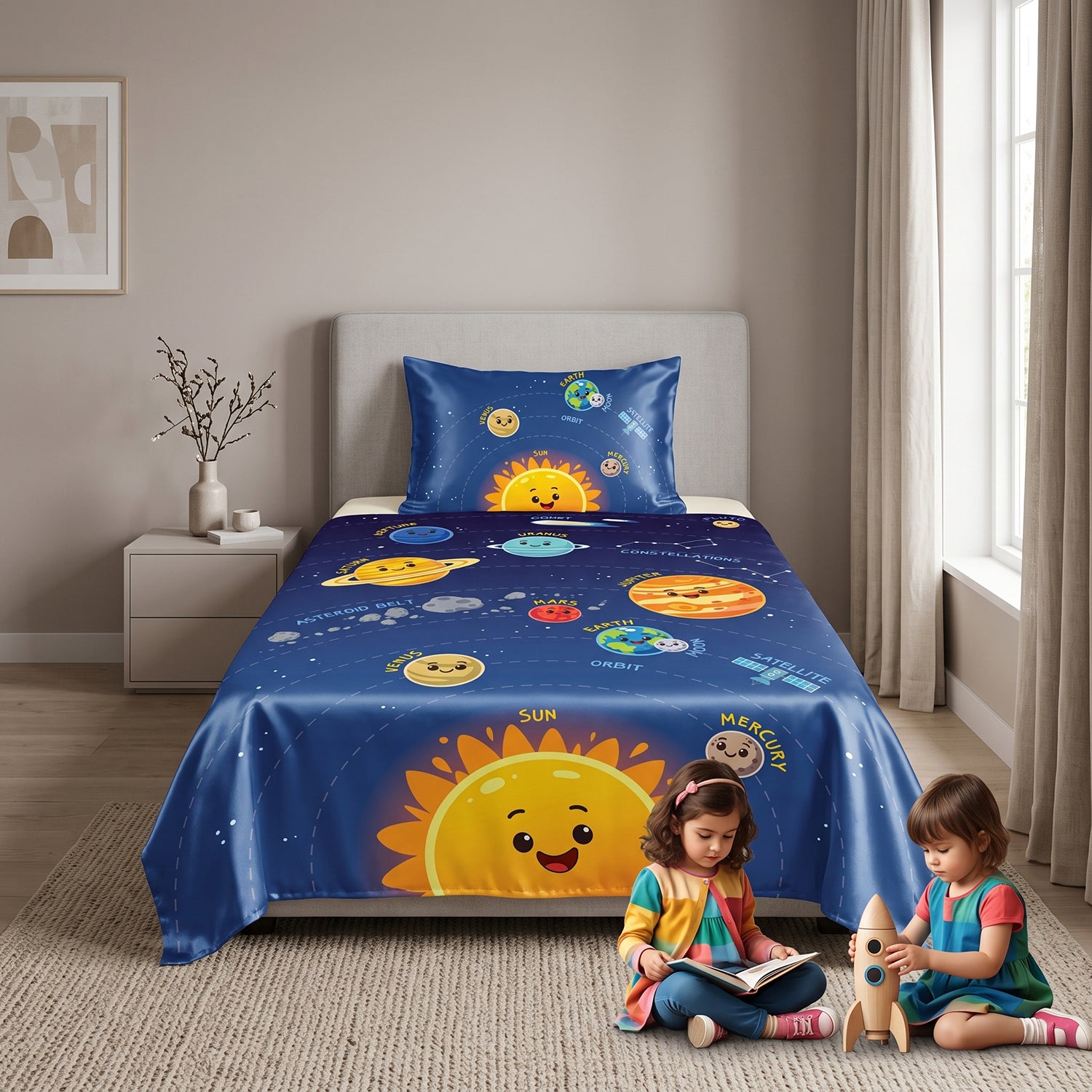 Nebula kids printed bedsheet set 2 pcs by Nylsa