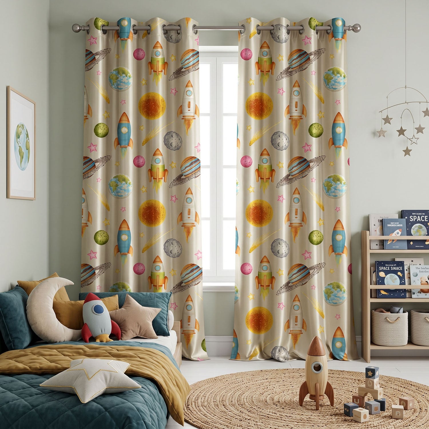 Cosmos Digital Printed Eyelet Curtains – Pair
