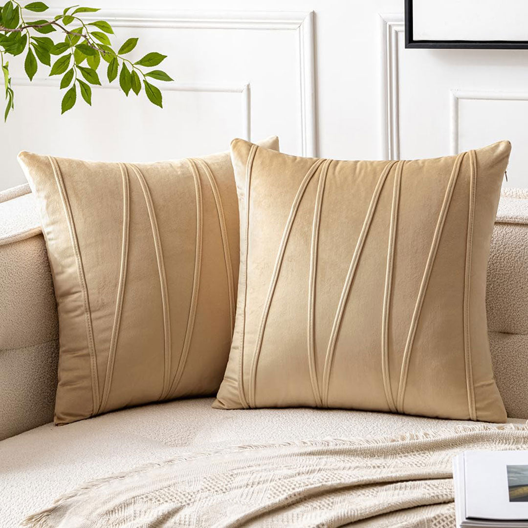 Beige velvet cushion covers set of 2 by Nylsa
